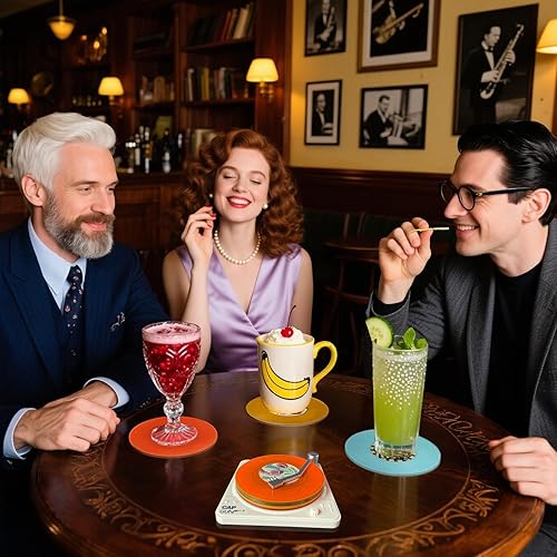 Miniatura 6 de Divertidos posavasos de disco de vinilo retro con reproductor, 6 piezas novedosos de discos de vinilo para bebidas, bares, fiestas, regalos de