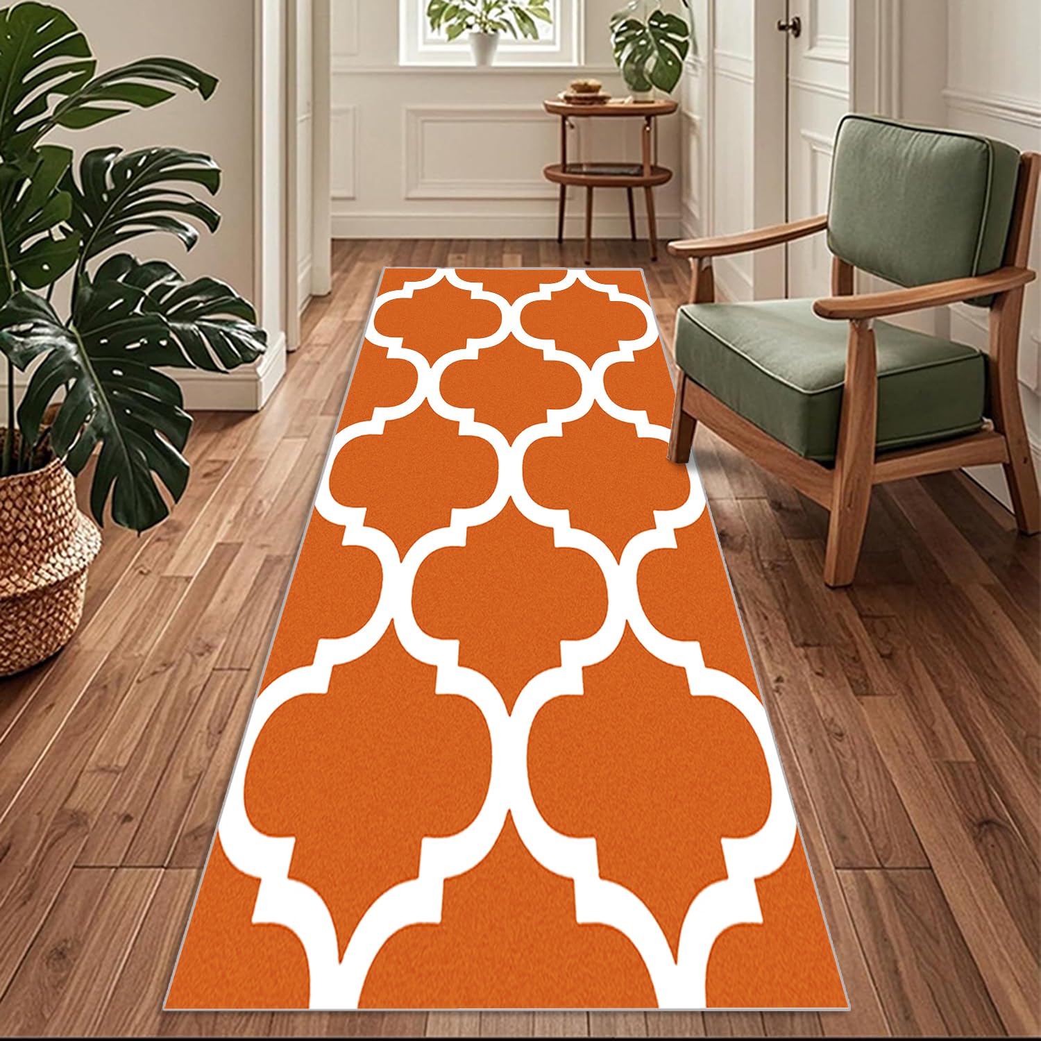 Siunwdiy Orange-White Runner Rug for Entryway 120x260cm Extra Long Rug Runners Bedroom Rug Floor Carpet Runner Non Shedding Throw Rugs for Bedroom Laundry