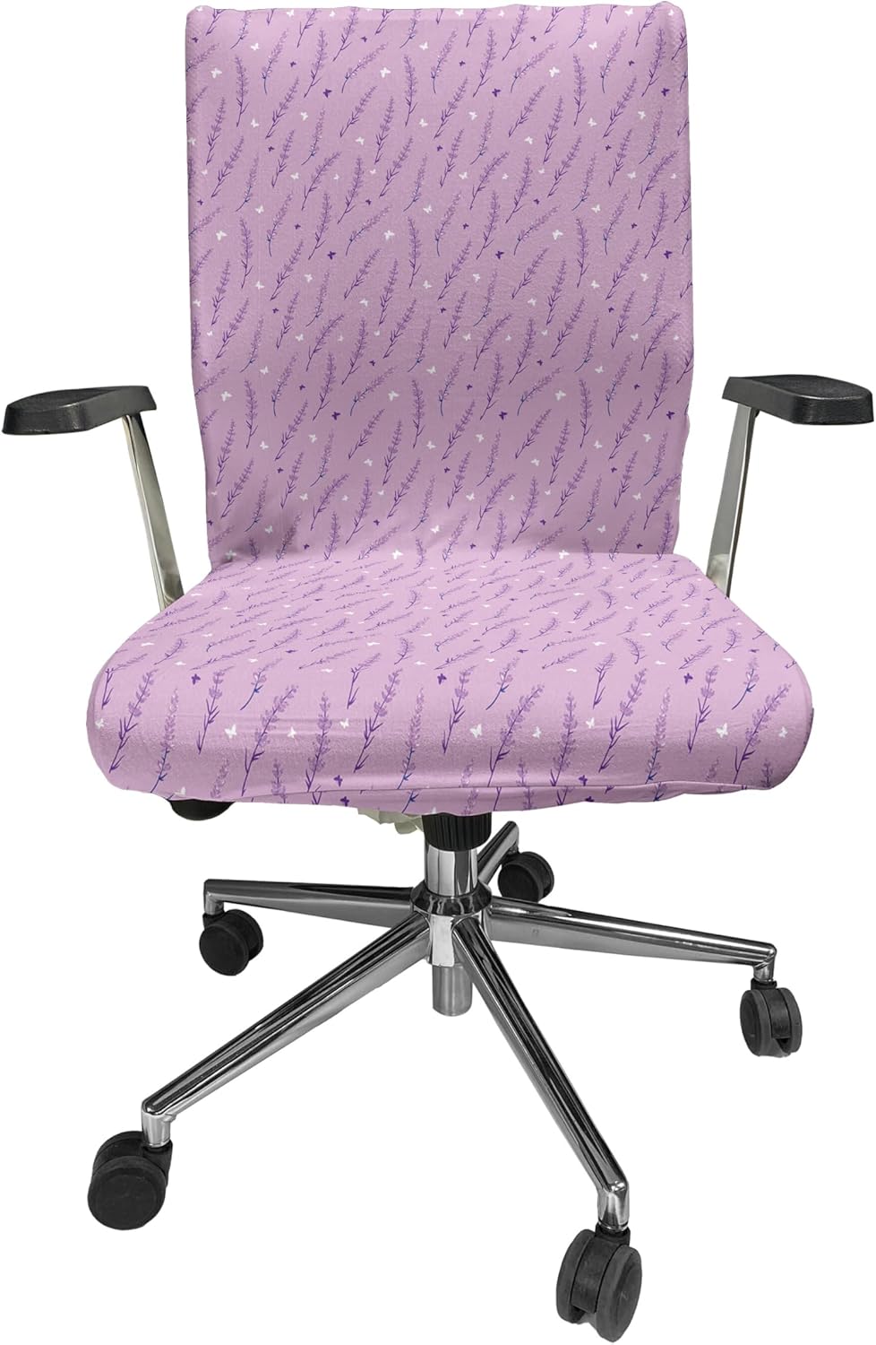 Ambesonne Floral Vintage Office Chair Cover, Repetitive Print of Springtime Lavenders and Mini Butterflies, Stretchable Decorative Universal Size High Back Printed Slipcover, Lilac Quartz