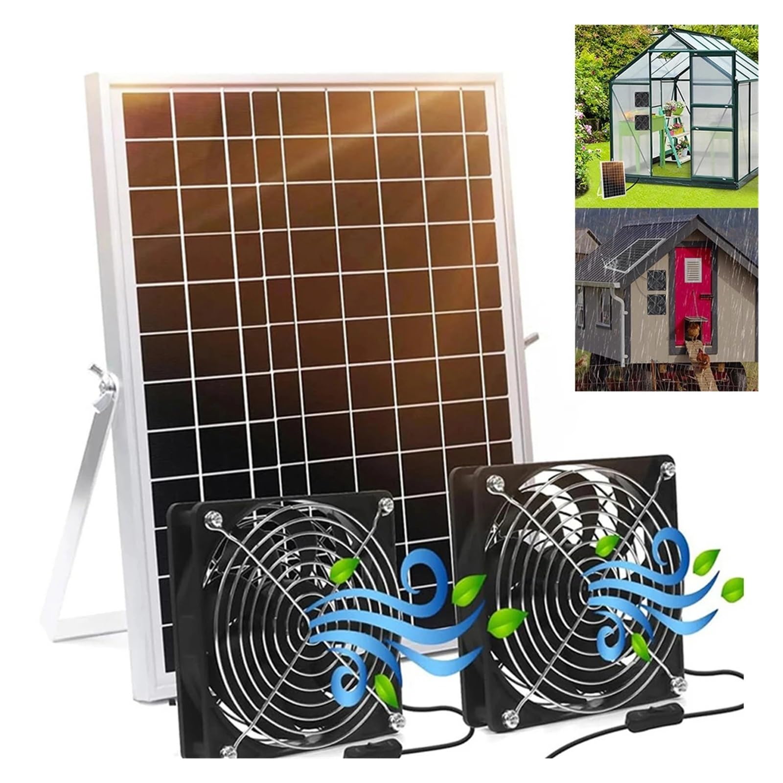 Zestaw Solarny Z Dwoma Wentylatorami, Wentylator Panelem Słonecznym 15 W, Elastyczna Instalacja, Bezbateryjna Żywica Epoksydowa, Stopień Wodoodporności IP65 Konwersja Silnego Wiatru