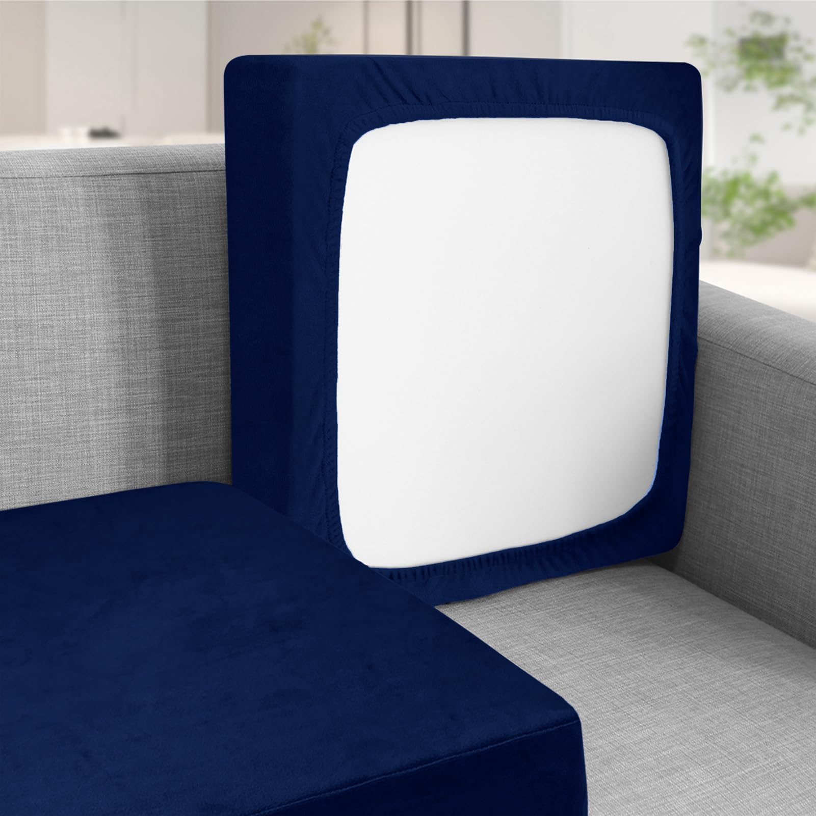 Teynewer Sofa Seat Cushion Cover, Sofa Cushion Slipcovers Stretch Velvet, Universal Non-Slip Couch Cushion Covers Replacement for Individual Cushion with Elastic Bottom (Backrest Cover, Blue)