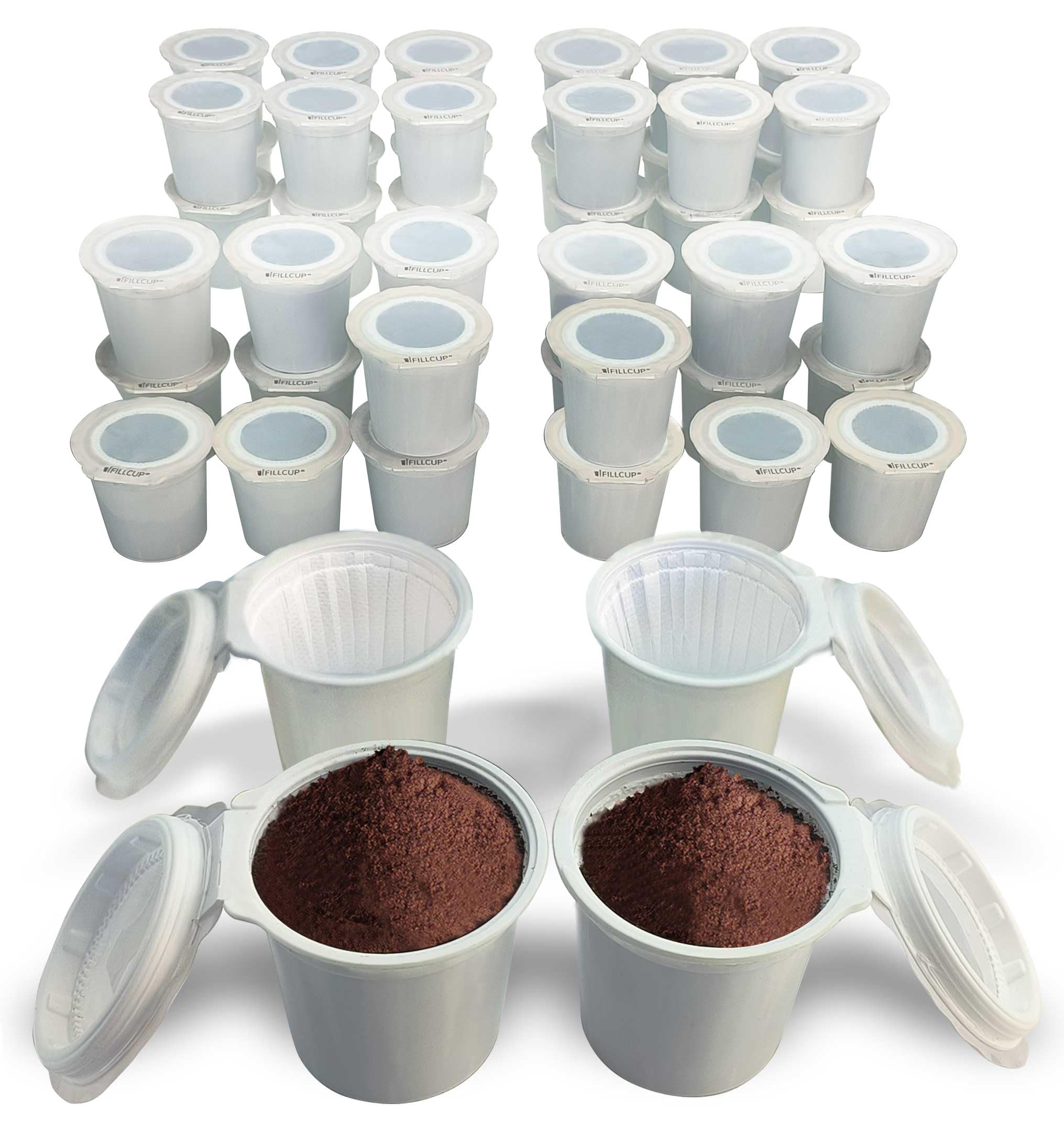 iFillCup - 48 cápsulas vacías blancas compatibles con cafeteras Keurig 1.0 y 2.0 y K Cup, 100% reciclables, personalizables, mejor preparación que las cápsulas reutilizables y recargables