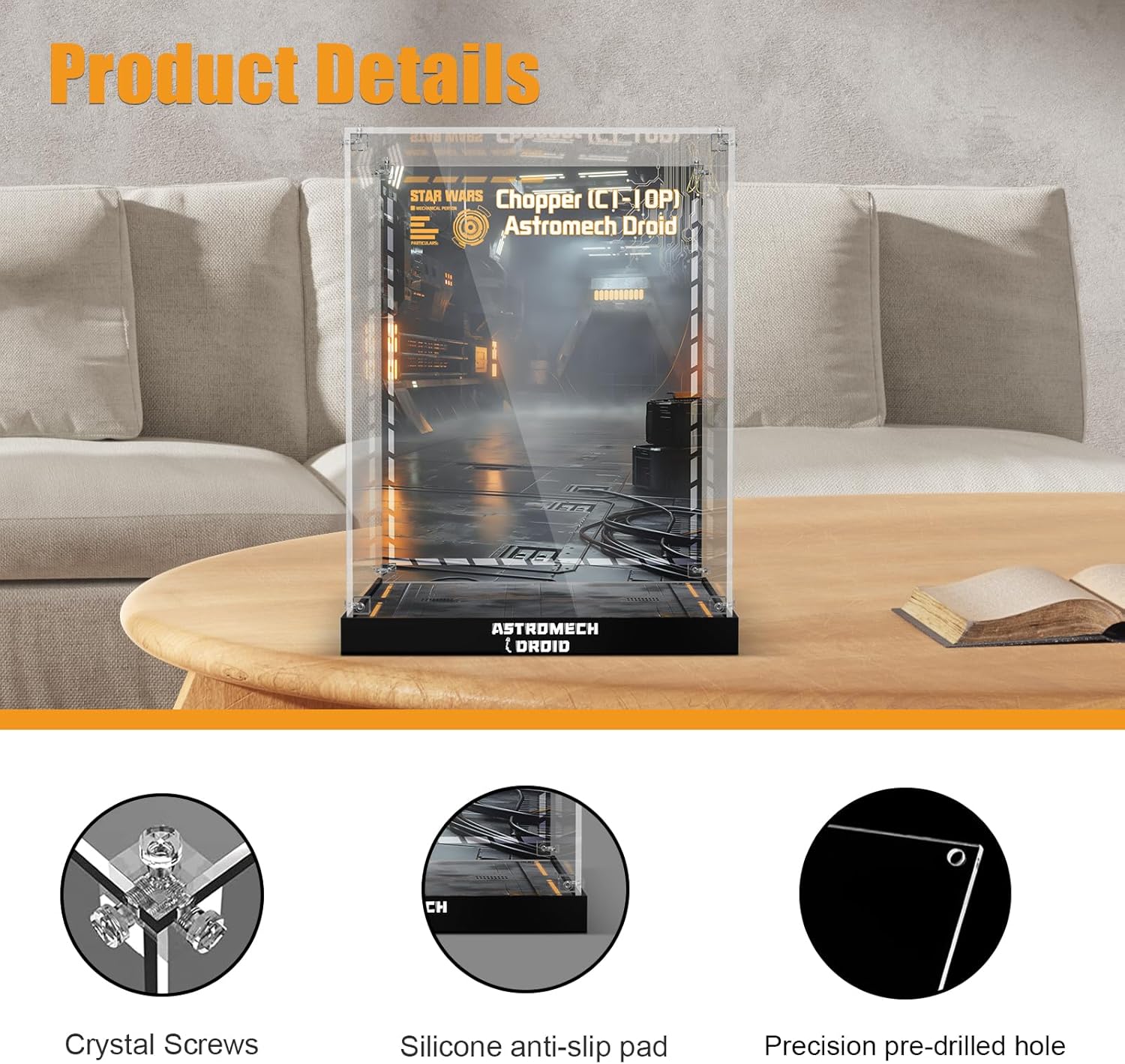 Acrylic Display Case Compatible with Lego Chopper (C1-10P) Astromech Droid, Dust-Proof Protective Showcase Box for Lego 75416 (Only Case - Model Not Included)