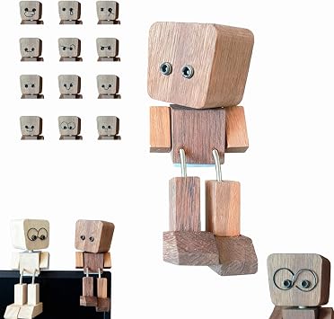Shaking Wooden Man Figurine,Wooden Figure with Spring Legs, Car Ornaments, Funny Wood Desktop Decor with 12 PCS Expressions,Shaking Feet Wood Car Dashboard DecorationsWalnut Wood