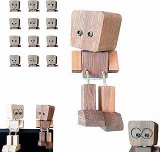Shaking Wooden Man Figurine,Wooden Figure with Spring Legs, Car Ornaments, Funny Wood Desktop Decor with 12 PCS Expressions,Shaking Feet Wood Car Dashboard Decorations(Walnut Wood)