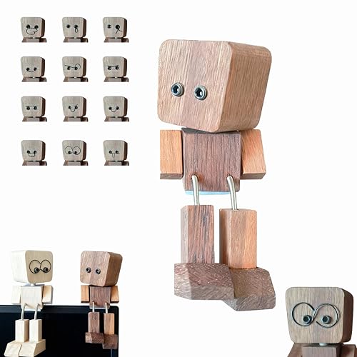 Shaking Wooden Man Figurine,Wooden Figure with Spring Legs, Car Ornaments,