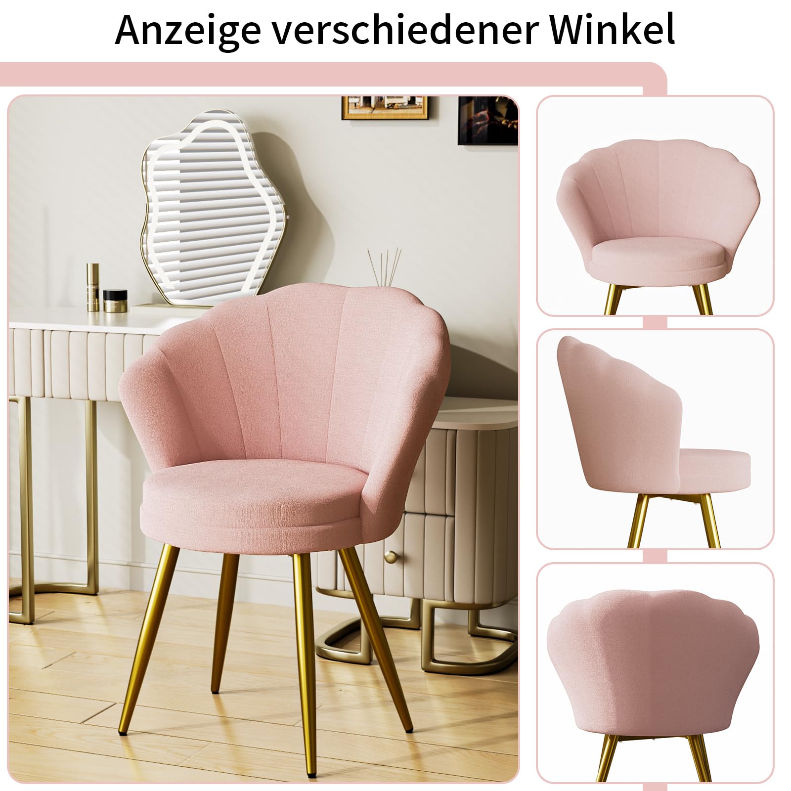 chairus Poltrona Imbottita Poltrona Camera da Letto in Velluto Poltroncina con Gambe in Metallo Placcato Oro Sedia da Salotto Sedie Imbottite per Camera da Letto/Soggiorno, Rosa Chiaro