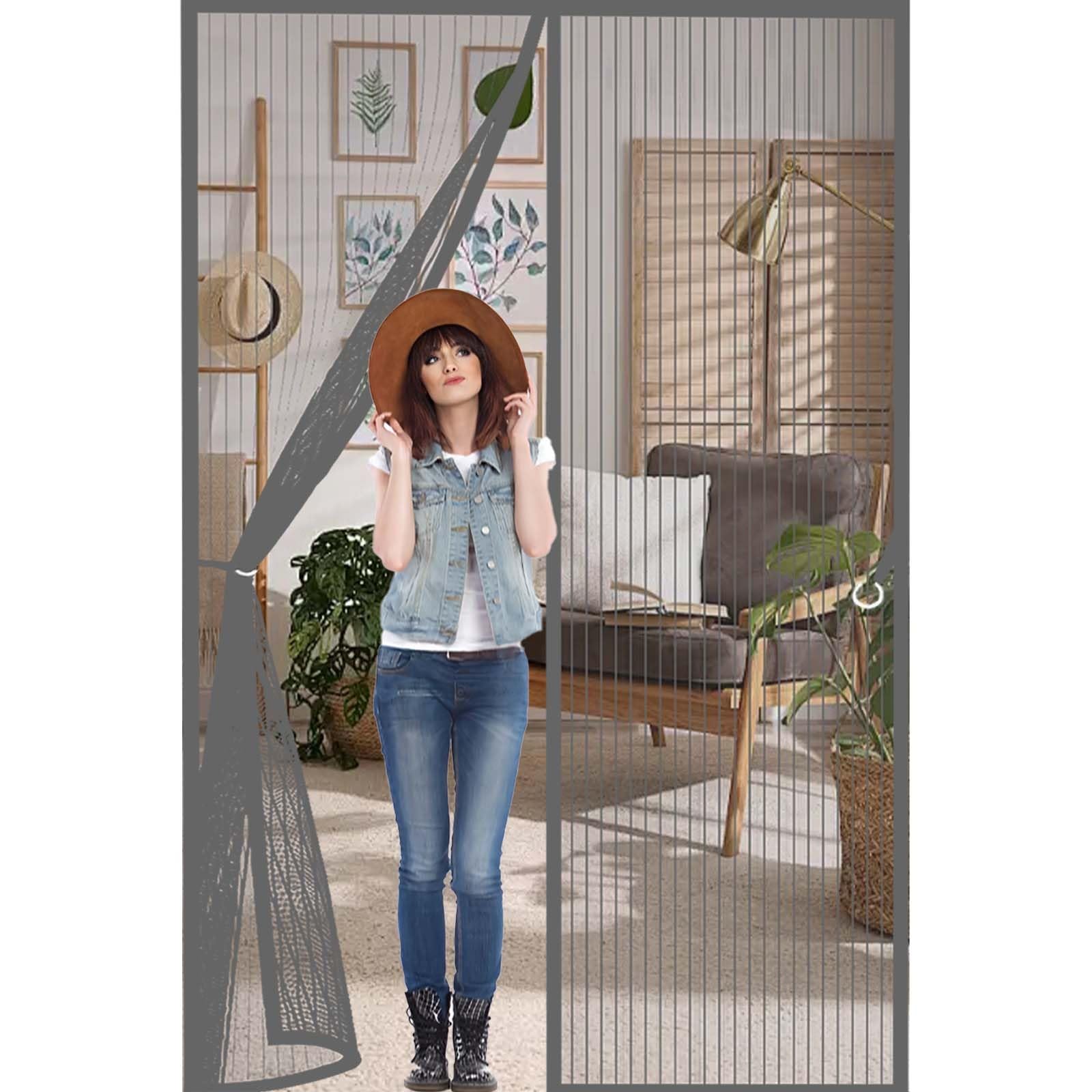 Feijdon Grey Fly Insect Screen Door 133 X 189 Cm Powerful Magnets And Full Frame Magic Tape, No Drill Installation Magnetic Fly Screen Door Curtain Hundreds Of Sizes, Lets Fresh Air In,