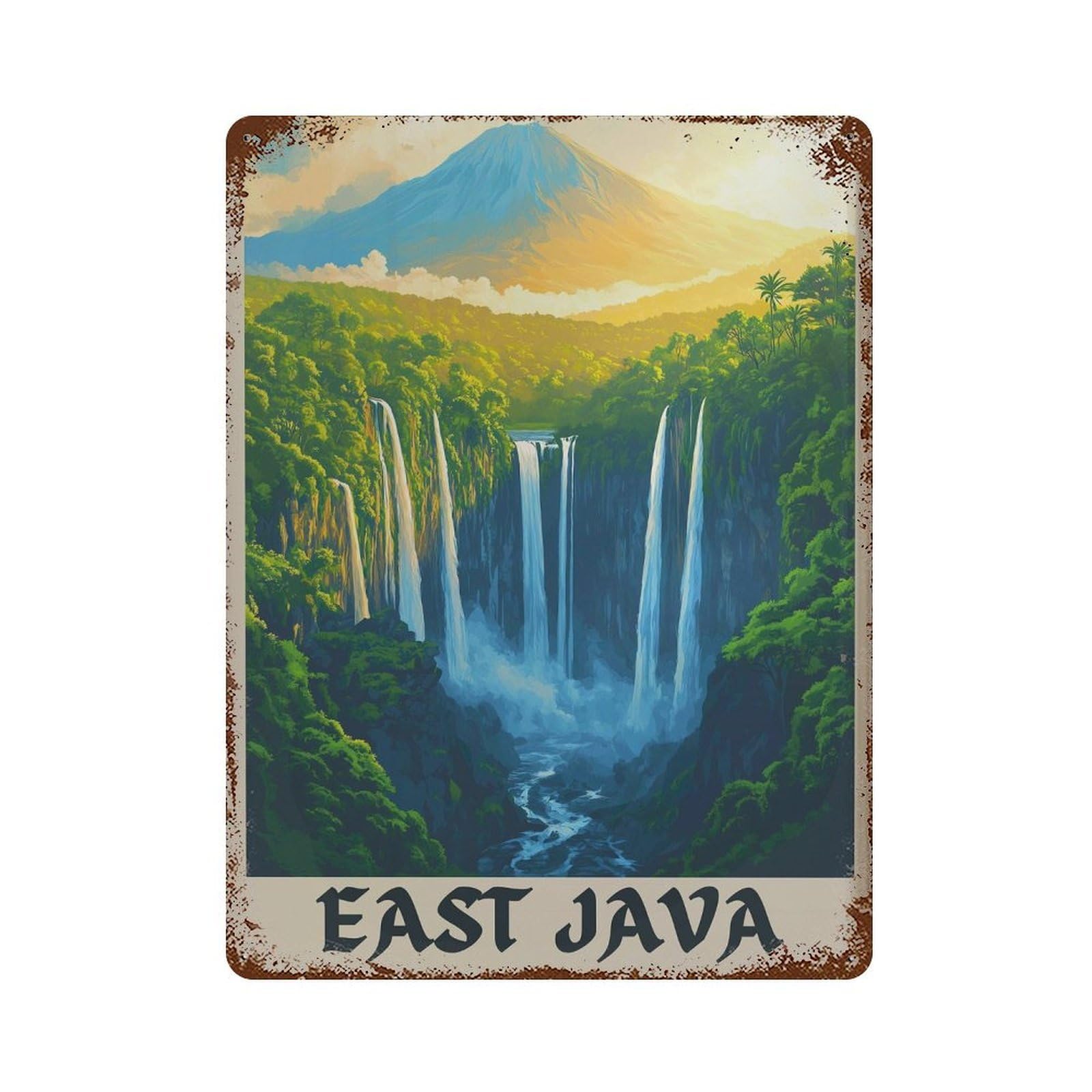 xiaoxiaoshen Tumpak Sewu Waterfall East Java Indonesia Travel Wall Decor Art Metal Tin Poster Modern Home Decor Art Home Bar Shop Decorations Vintage Sign 40x30cm