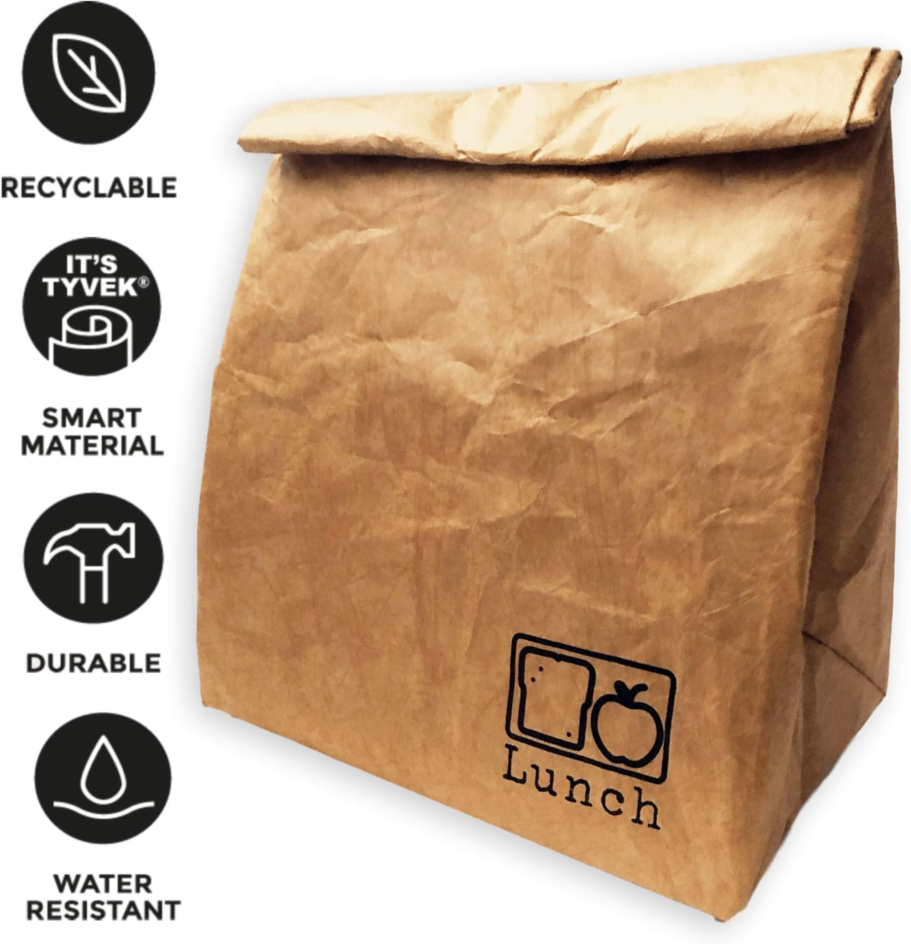 Reusable Brown Paper Cooler Lunch Bag for Men, Women & Teens. with Roll Down Top & Strong Magnetic Closure This Light & Tear Resistant Lunch Bag is Washable, Insulated & Eco Friendly.