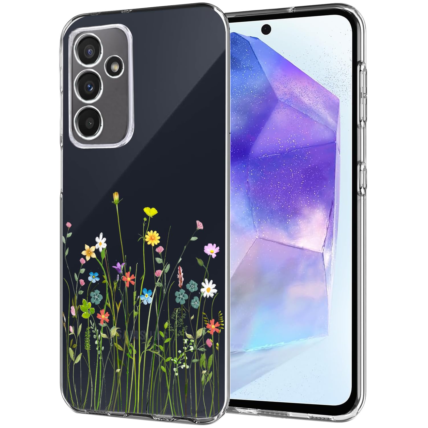 Unov Case Compatible with Galaxy A55 5G Case Clear with Design Soft TPU Shock Absorption Slim Embossed Pattern Protective 6.6 inches (Floral Bouquet)