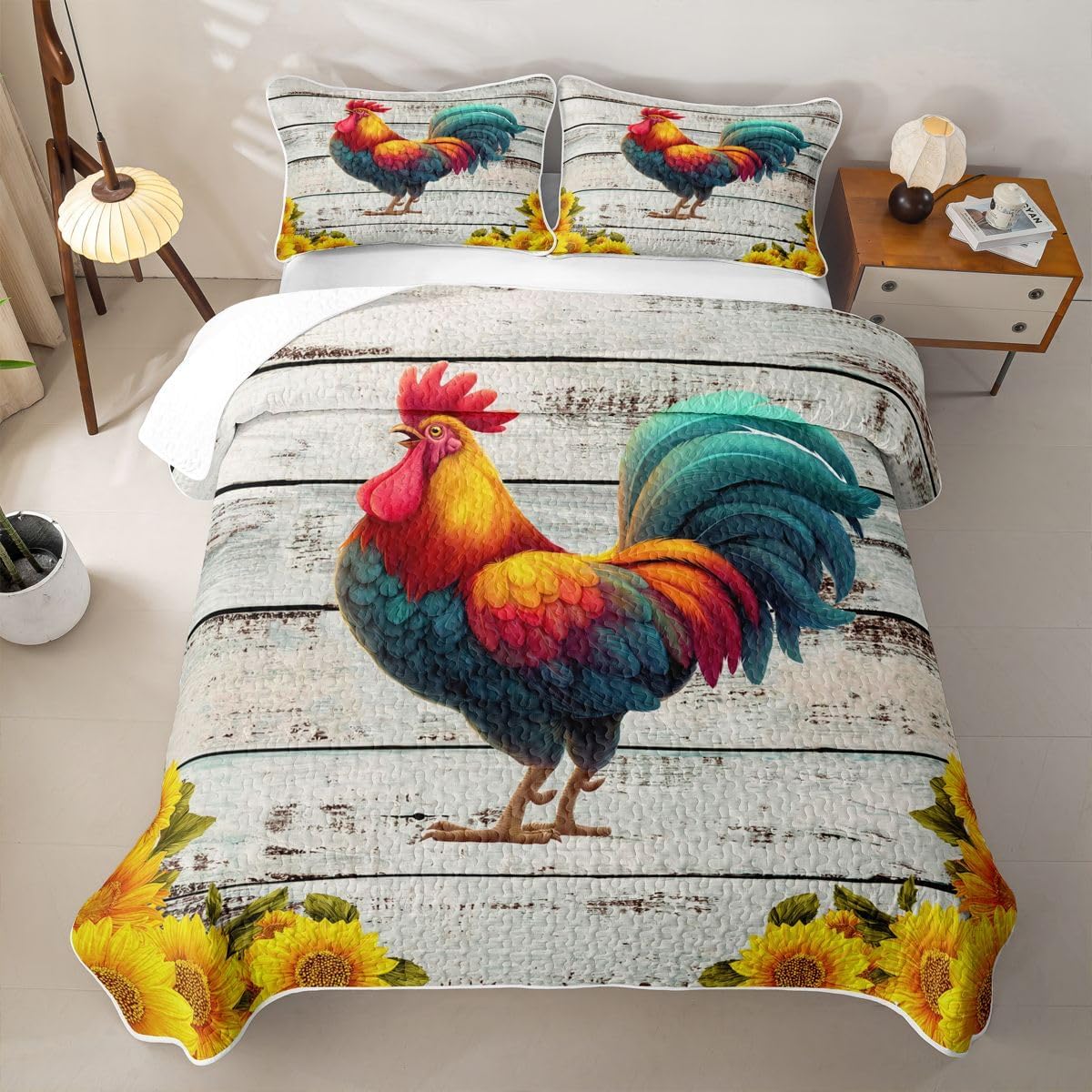 Camping Rules Queen Quilt Bedding Set Camper Quilted Comforter Rustic Cabin Camping Bedspread Coverlet Vintage Wooden Plank Farmhouse Quilted Blanket for Hot Sleepers Room Decor for Teen Girls