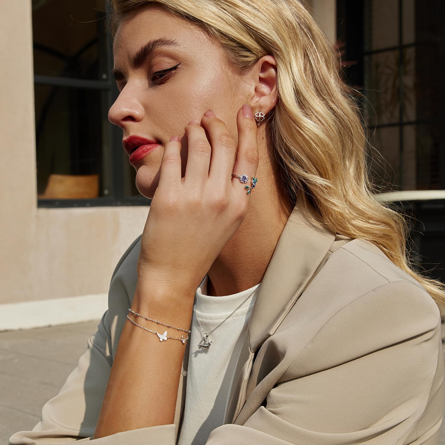 Silver Plated Love Heart Butterfly Bracelets For Women 14K Gold Plated Double Layers Valentines Gift Charms Bracelet Hypoallergenic Jewelry - Image 4