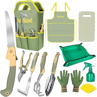 Green Garden Tool Sets 26-Piece, Ergonomic Gardening Hand Tools Kit with Non-Slip Rubber Grip, Garden Handbag, Kneeling Pad, Repotting Mat for Indoor Plants&15 Plant Tags, Garden Gifts for Women Men