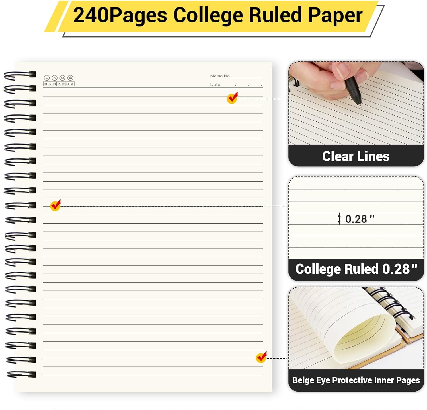 EUSOAR Hardcover Notebook, 3 Pack A4 8.3"x11.2" Spiral Journal College Ruled Notebooks for Work, 240 Pages Thick Paper Writing Pads Notebook for DIY Note Taking School Business Work Office Diary