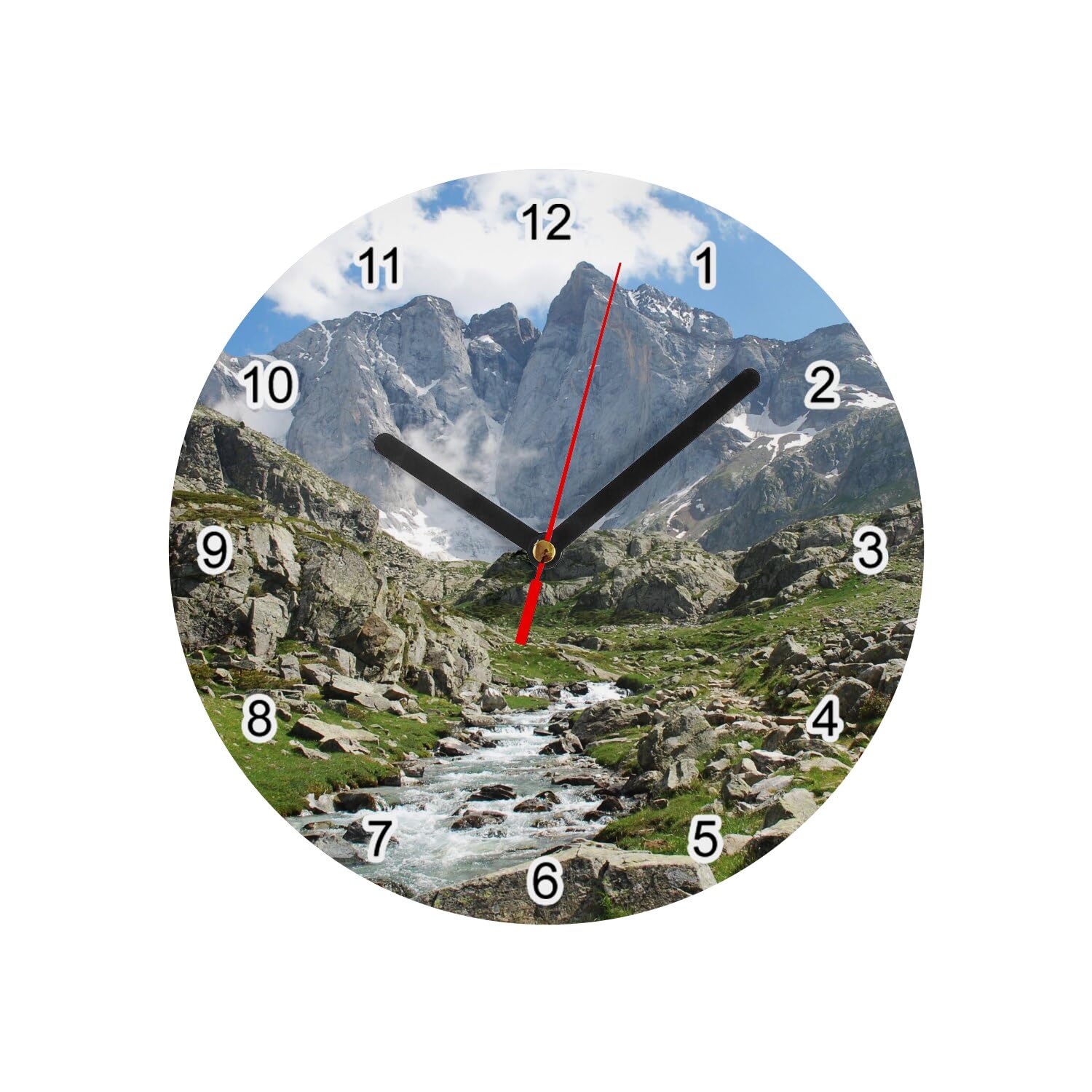 Horloge murale en verre Pyrénées de 20 cm blanche pour décoration paysage nature
