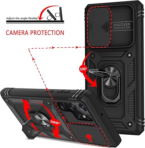 Miniatura 6 de Jeylly Funda para Galaxy S22 Ultra con protector de pantalla, funda S22 Ultra con cubierta deslizante para lente de cámara, grado militar, a prueba