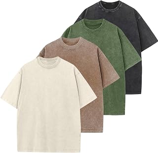 Men's Oversized Cotton T-Shirts Loose Fit Vintage Washed Tee Unisex Short Sleeve Casual Shirts Tops