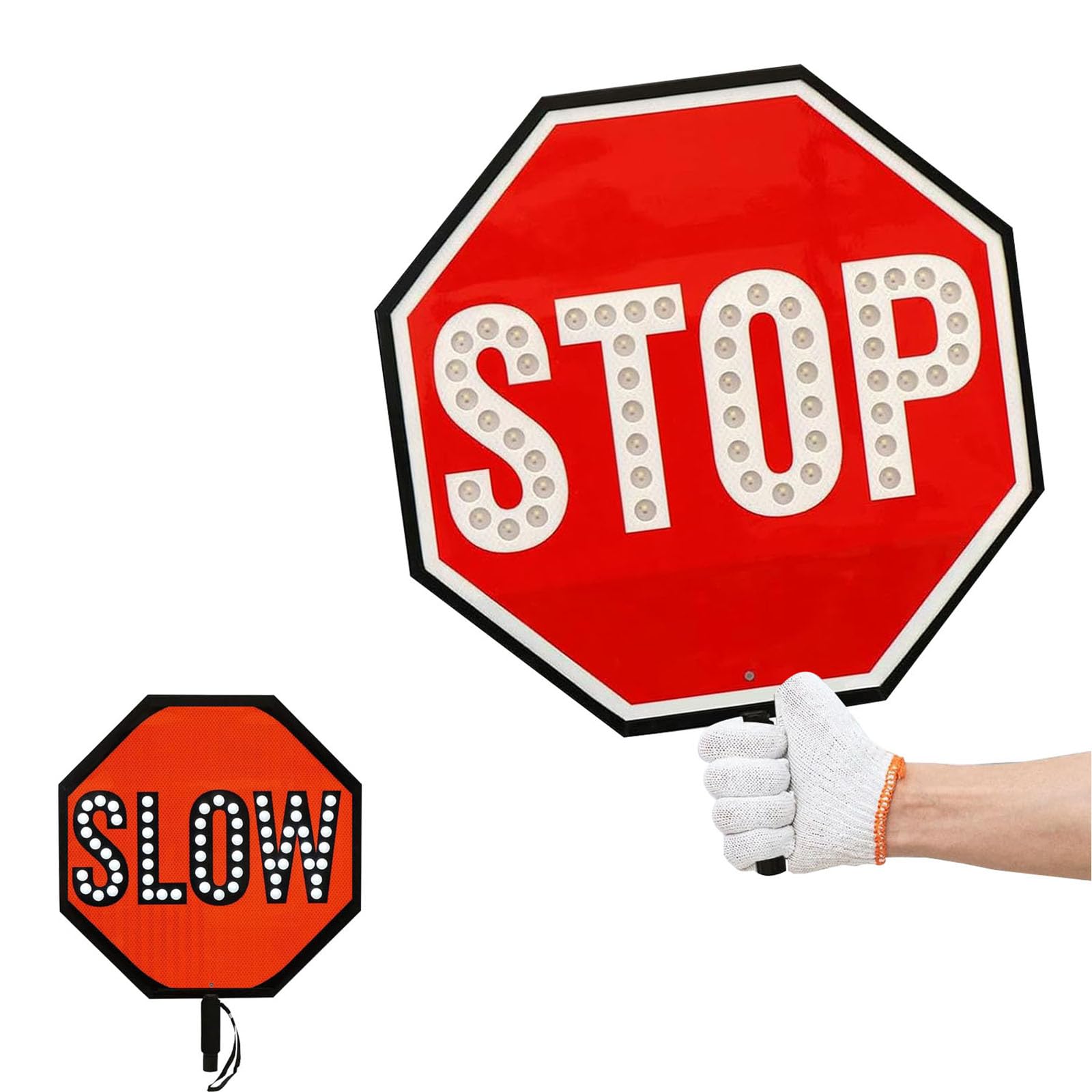 18-calowy znak stopu LED z odblaskową, dwustronną tablicą informacyjną i trybem światła stałego i migającego(Stop/Slow)