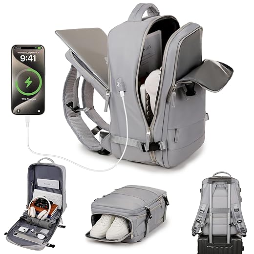Mochila Viagem Avião Grande Feminina Masculina, Mochila Para Notebook Executiva Impermeável com Porta USB e Bolsa de Sapato, para Academia, Viagens, Trabalho, Faculdade e Presente