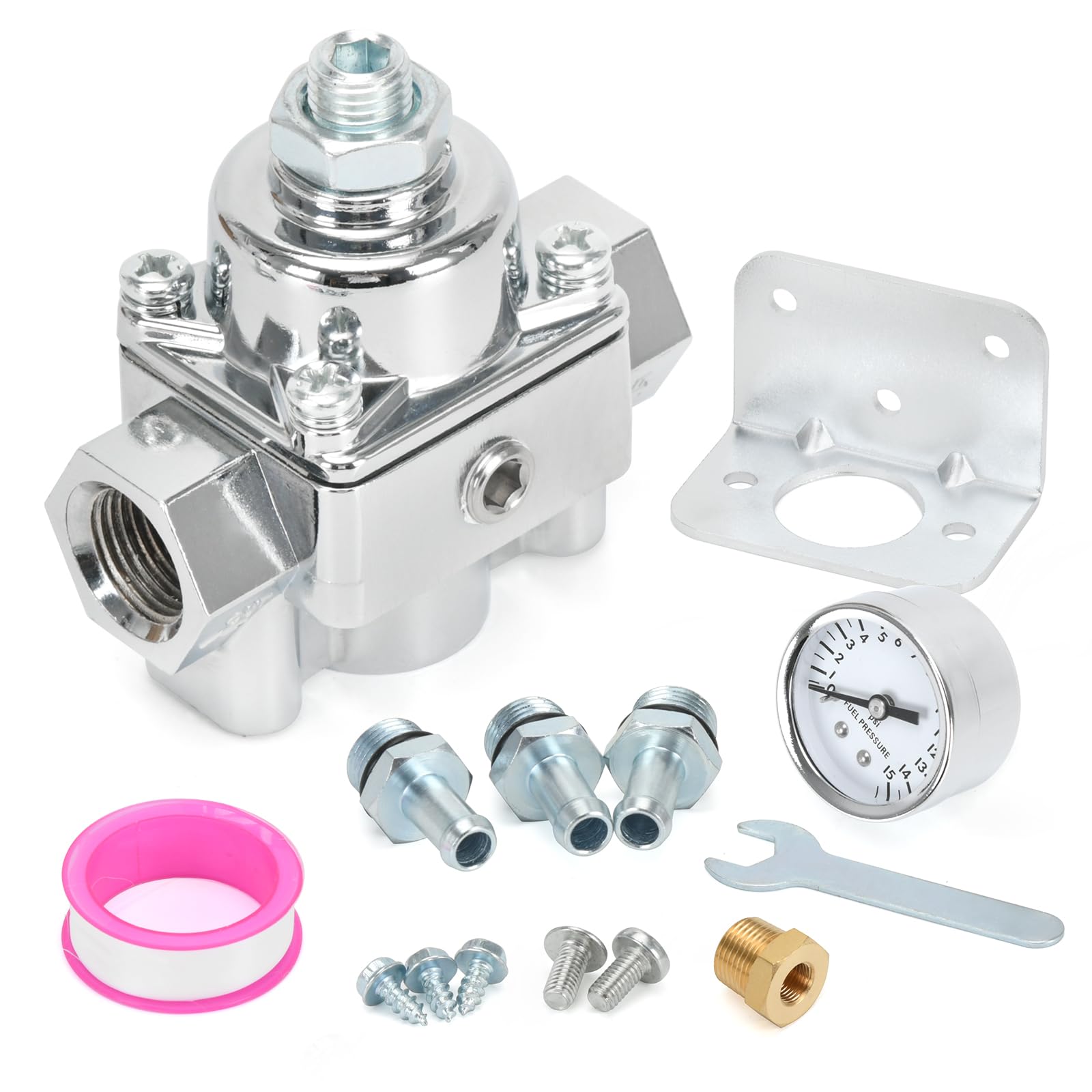Photo 1 of 12-803 Adjustable Fuel Pressure Regulator with Gauge, Compatible with Holley and Edelbrock Carburetors, 4.5-9 PSI, 3/8" NPT, 1-in 2-Out