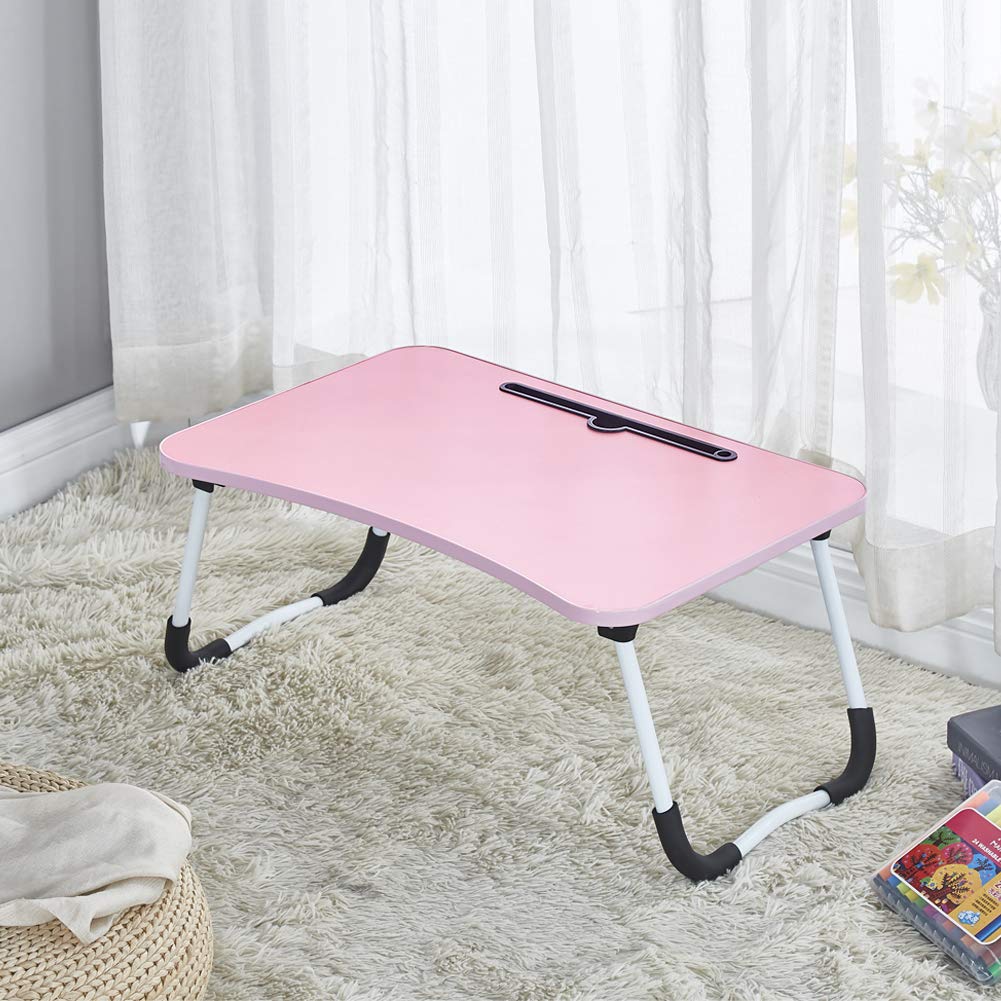TUKAILAI Foldable Laptop Desk Dorm Portable Laptop Bed Table with Foldable Legs and Phone Slots Reading Holder for Eating Breakfast Reading Studying on Bed Couch Sofa Computer Bed Tray Pink