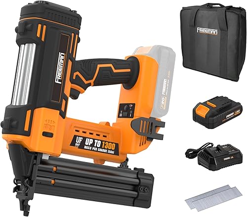 Freeman PE20VBR50 - Kit de clavadora inalámbrica de 20 voltios calibre 18 de 2 pulgadas con batería de iones de litio, cargador, bolsa y clavos (500