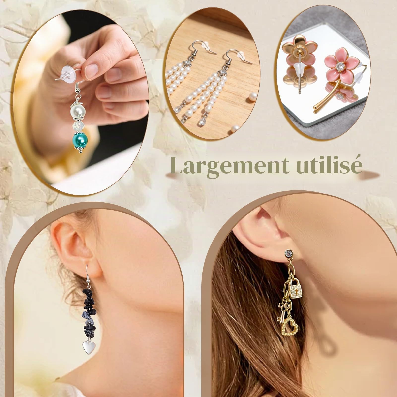 TOAOB 600 Pièces Fermoir Boucle d'Oreilles Silicone 8 Styles Plastique Transparent Hypoallergénique Taille Mixte pour Fabrication de Bijoux