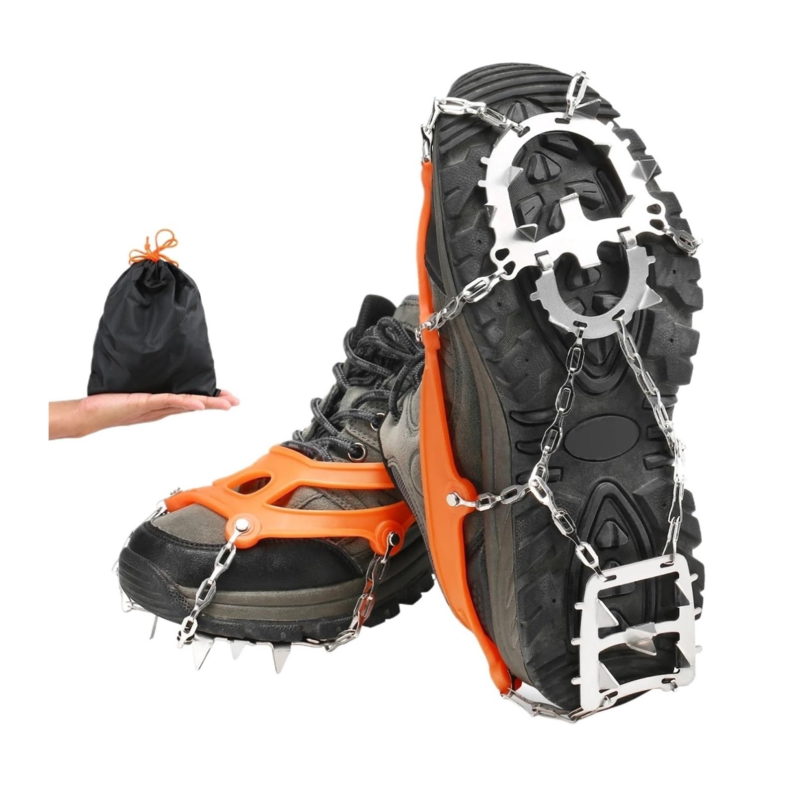 grampones No Lumping Crampon 18 Spikes Traction Cleats Women Men Anti-Slip Ice Snow Grip with Storage Pouch Walking Hiking para Senderismo Invernal