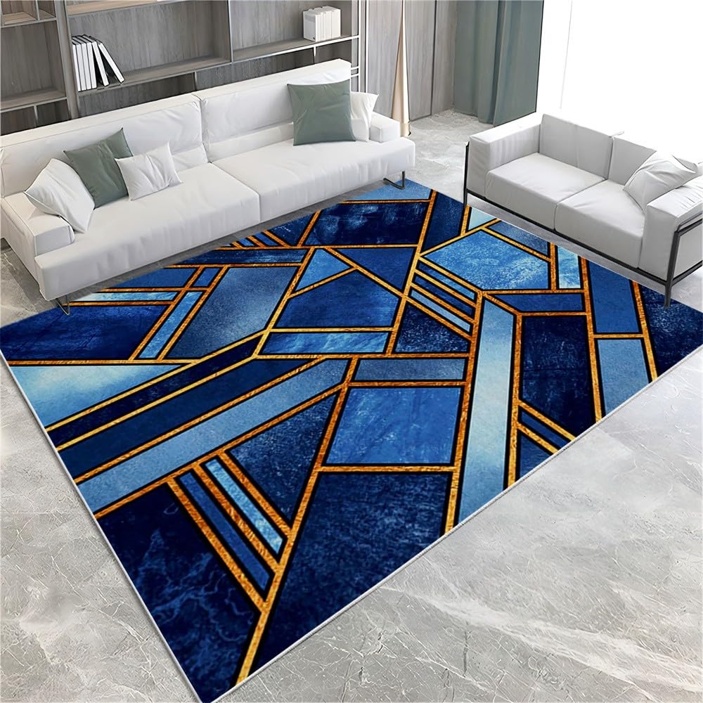 Tapis Moelleux de Salon Moelleux Rayures Géométriques Abstraites Modernes Adaptés à la Chambre à Coucher des Enfants décor à la Maison de la Chambre à Coucher Tapis - Bleu D'Oeuf De Canard 140 x 200cm