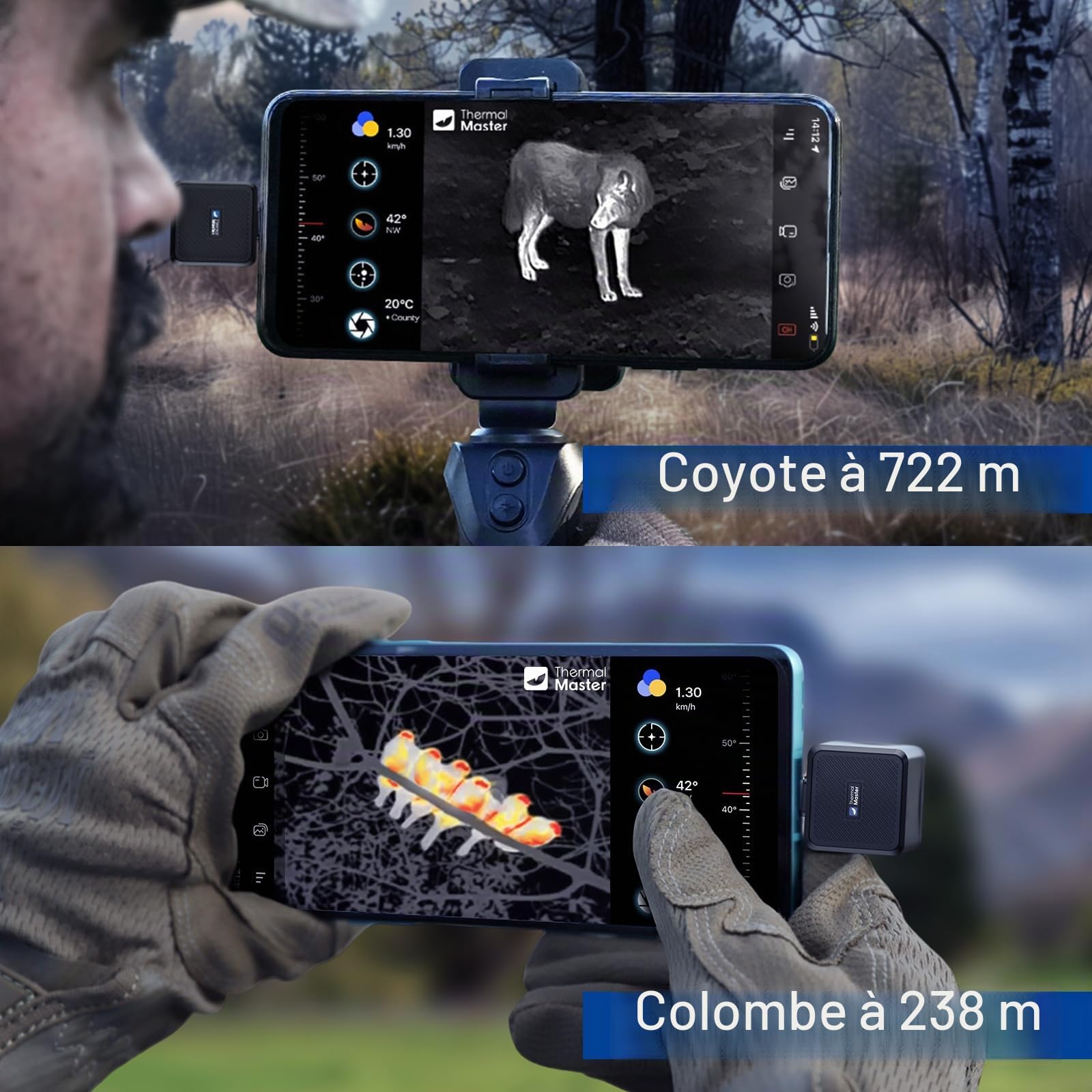 Thermal Master caméra Thermique de Chasse T2 Pro Vision Nocturne monoculaire 1579 Yards de détection caméra Thermique en Plein air 15x Zoom, avec poignée Tactique et Scope Mount, Version Android