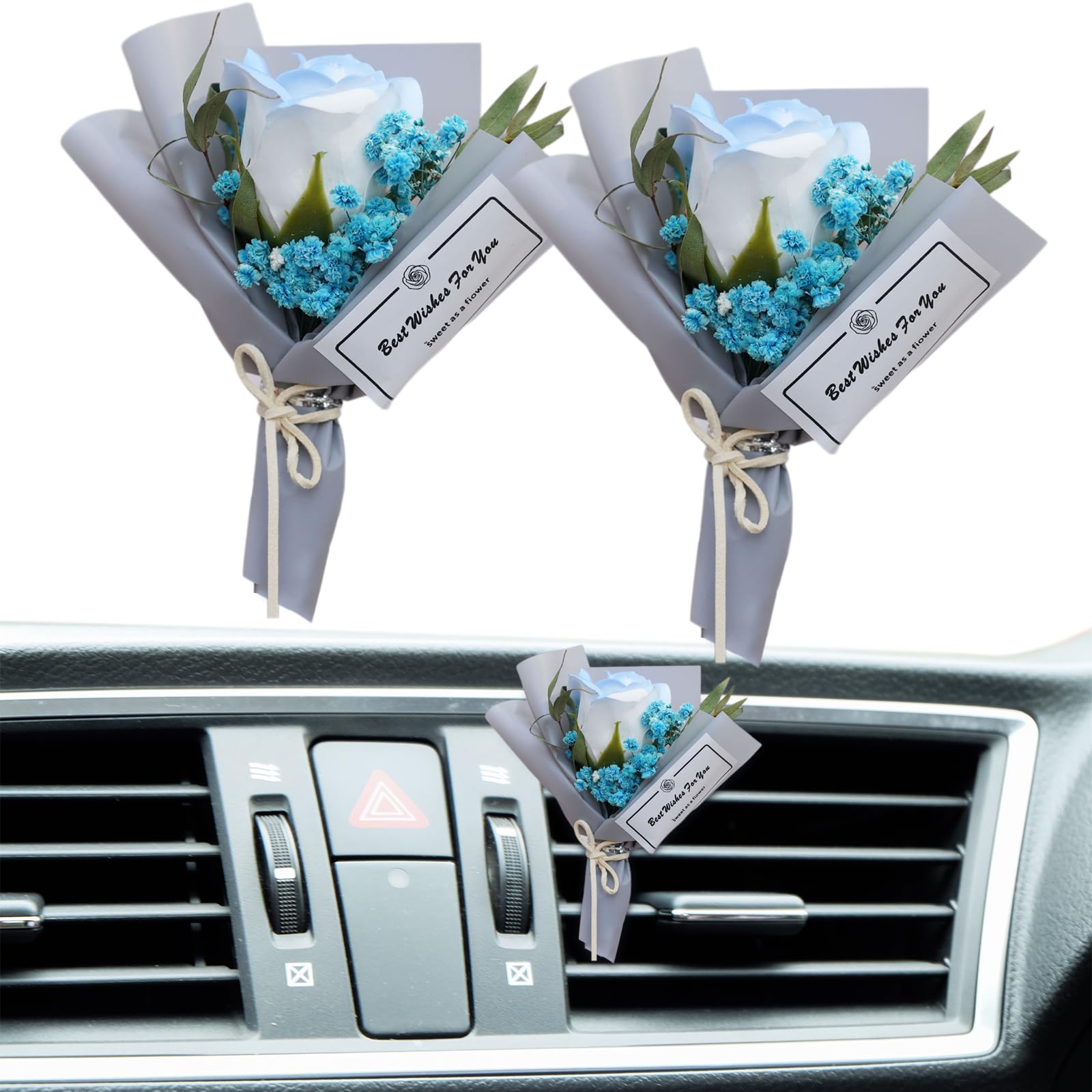 TECHPLUS2PCS Car Air Freshener Vent Clips, Auto Diffuser with Fake and Preserved Flower Bouquet,Interior Car Accessory Perfect Gifts for Women Girls (Blue)