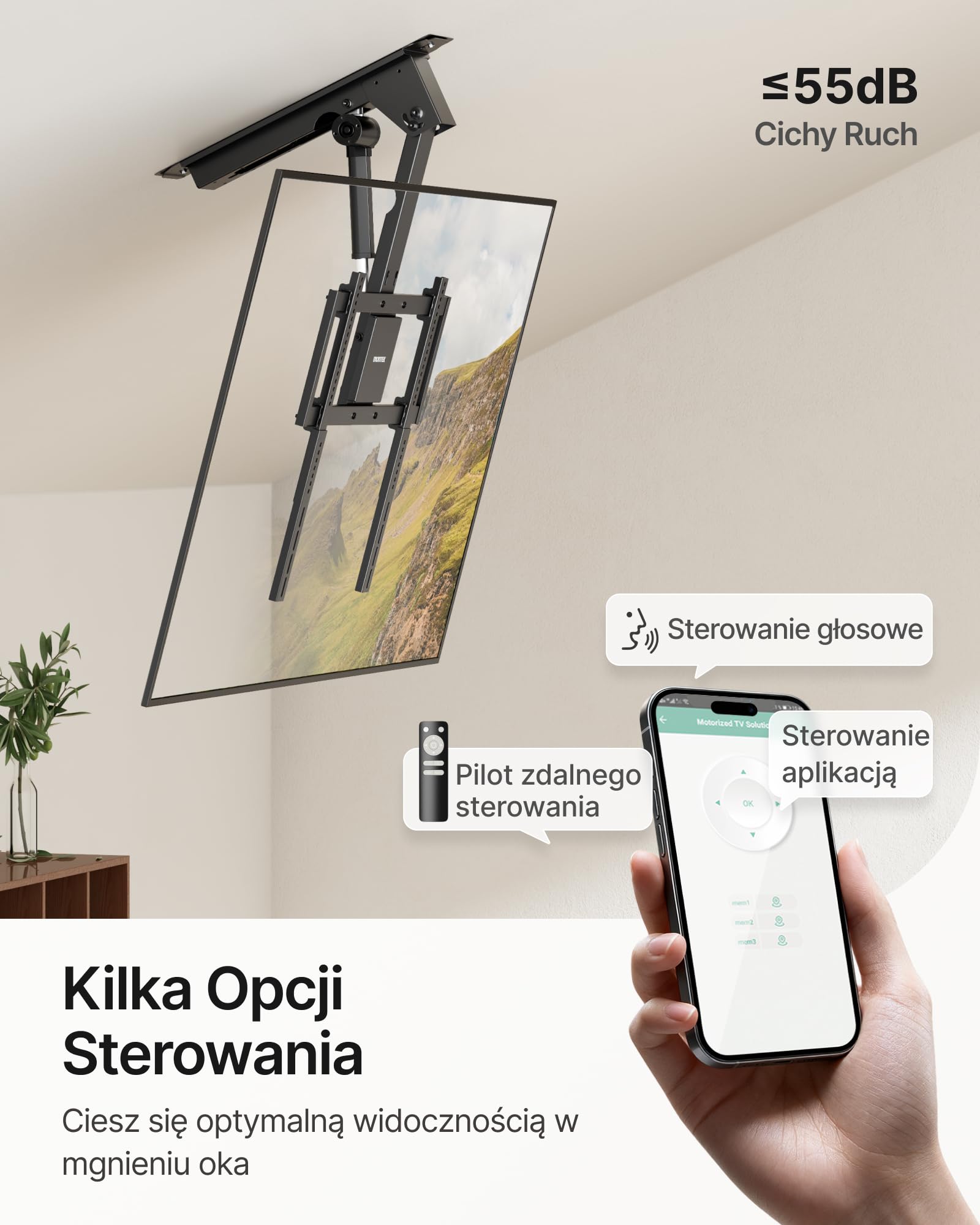 monTEK Uchwyt sufitowy do telewizora elektryczny do 32-75 cali