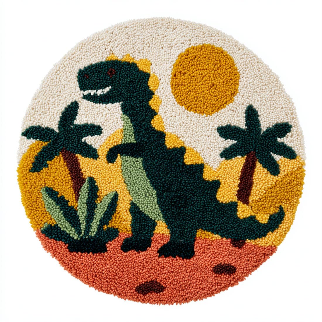 Rqwybcaxn H Diy Latc Hook Rug Making Kits For Adults Animal Crochet Ooks Set Cartoon Dinosaur 50X50cm Round Tapestry Wit Crochet Ook Living Room Craft Gift