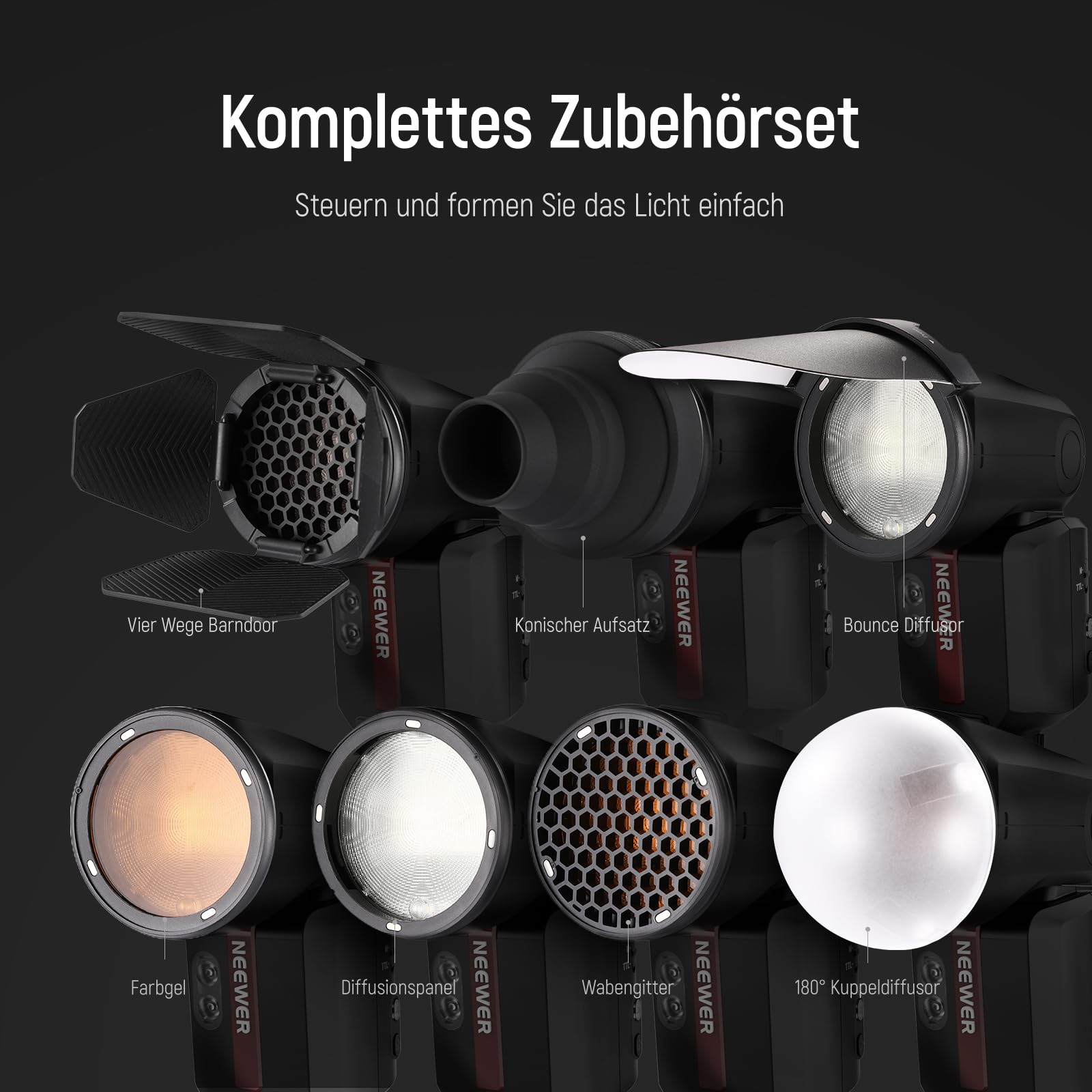 NEEWER CRM2 Magnetisches Zubehörset für Rundkopfblitz Z1-C/N/S、Z2-C/N/S/F、Z2Pro-C/N/S/F, kompatibel mit Godox V1 Speedlites, inklusive 14 teiligem Blitzlichtsteuerungs Modifikator Diffusor Adapter