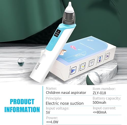 Miniatura 6 de Aspirador nasal para bebé, succión eléctrica de nariz para bebé, limpiador de nariz recargable con 2 tamaños de boquillas, 1 clip para recién