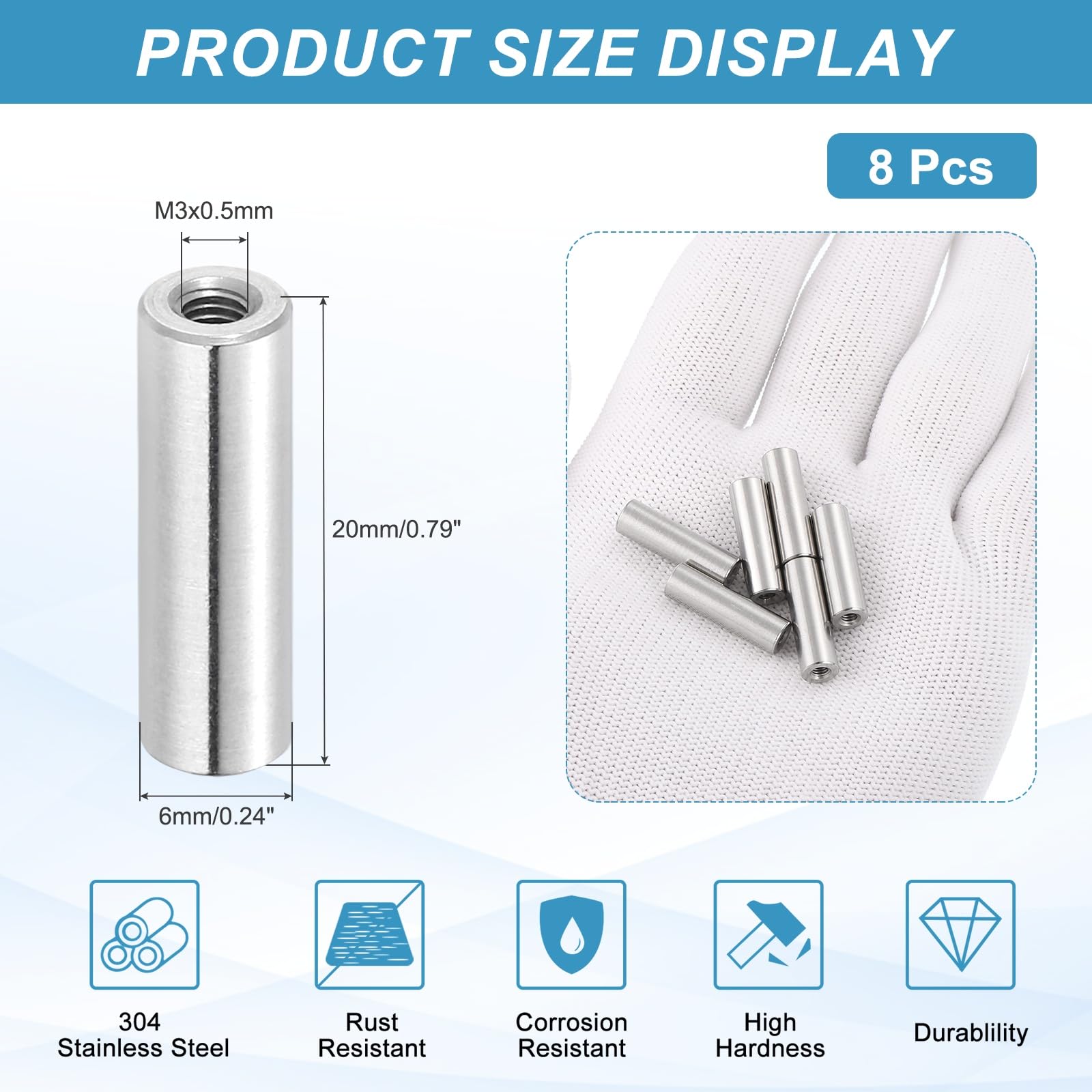 PATIKIL M3x0.5mm Pitch 304 Stainless Steel Round Coupling Nuts - Image 2