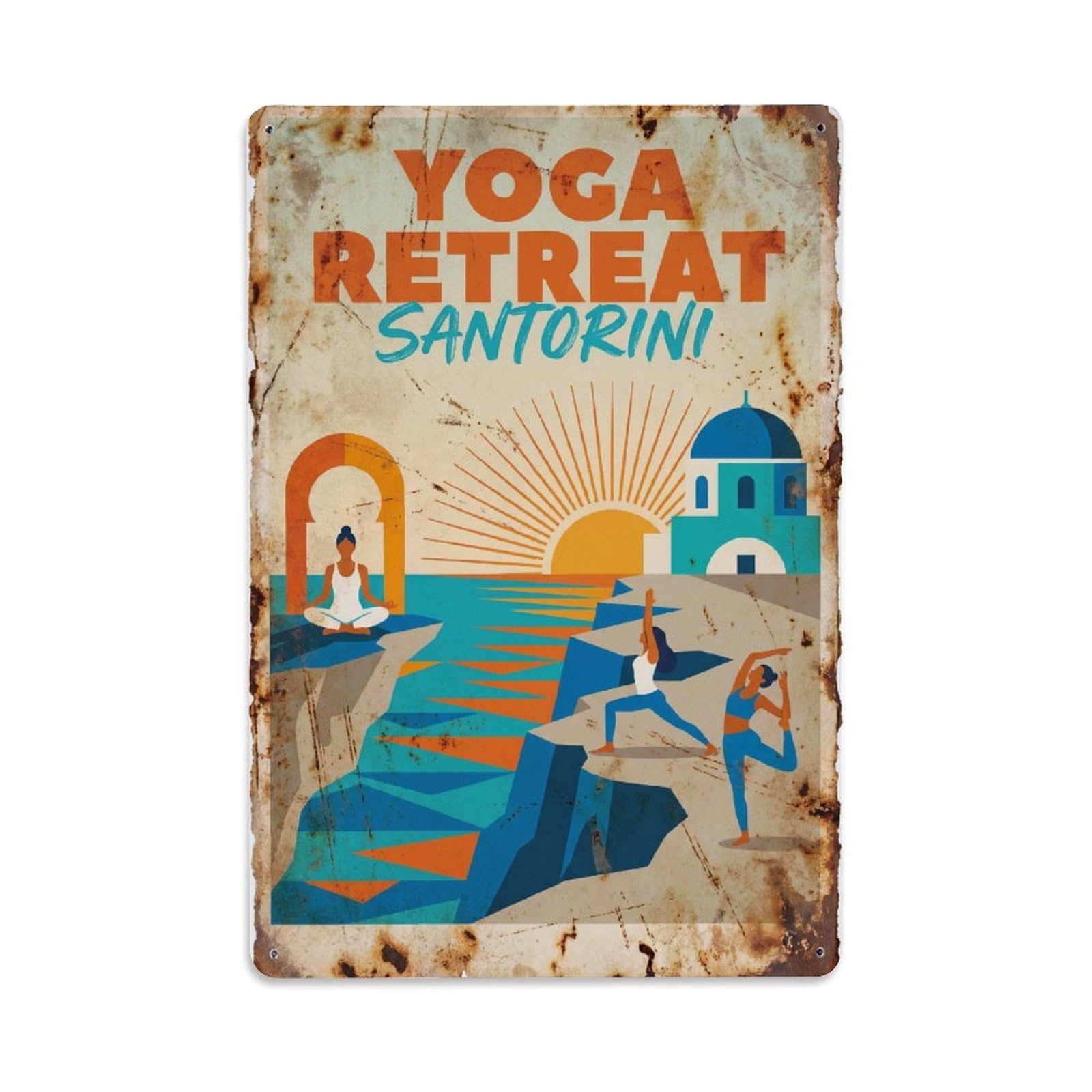 Este 8X12inch Style Vintage Travel Santorini Yoga Retreat Metal Tin Sign