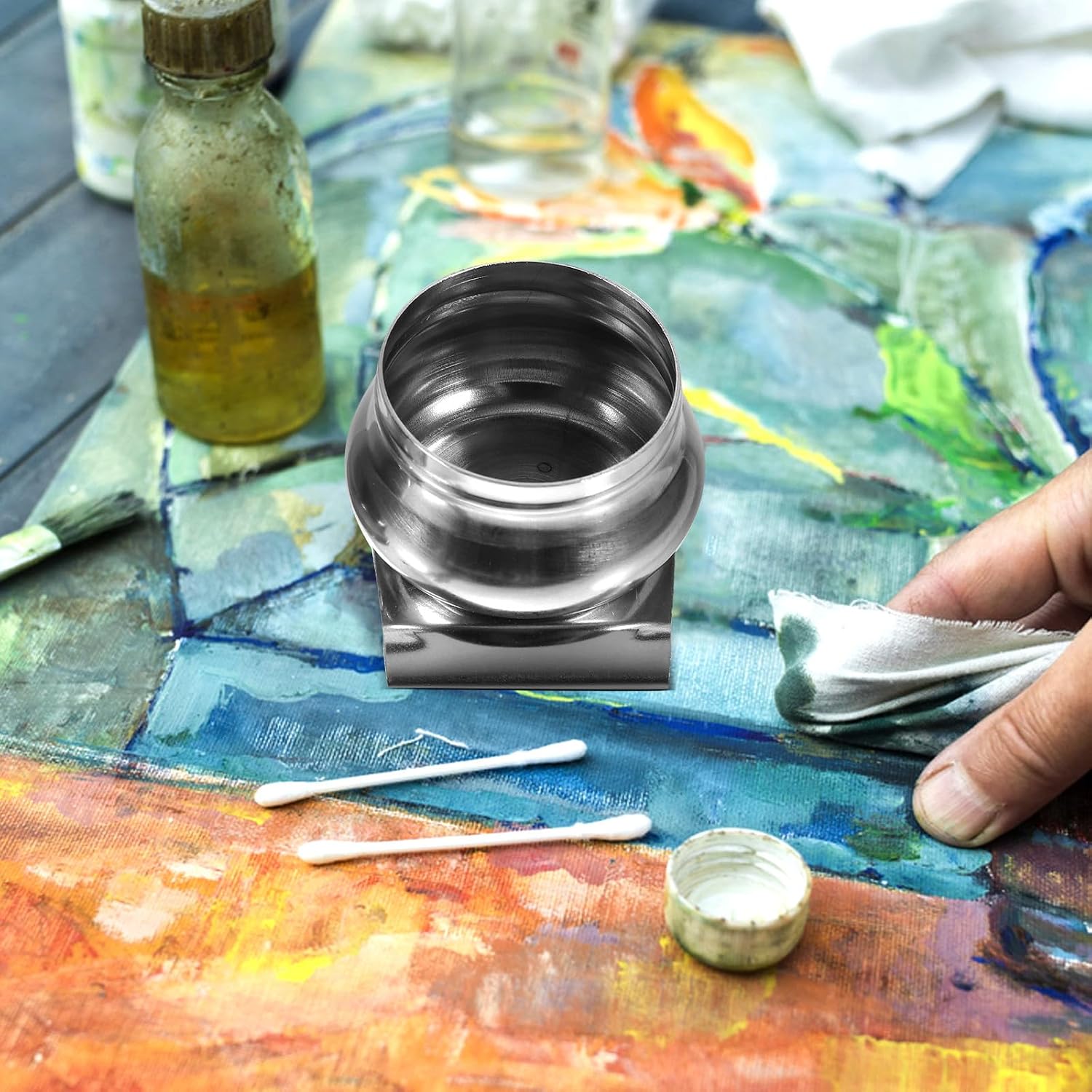 HAPINARY 2Pcs Stainless Steel Dipper Palette Cups with Lid Portable Oil Painting Palettes Cup for Artists Watercolor and Acrylic Painting Supplies