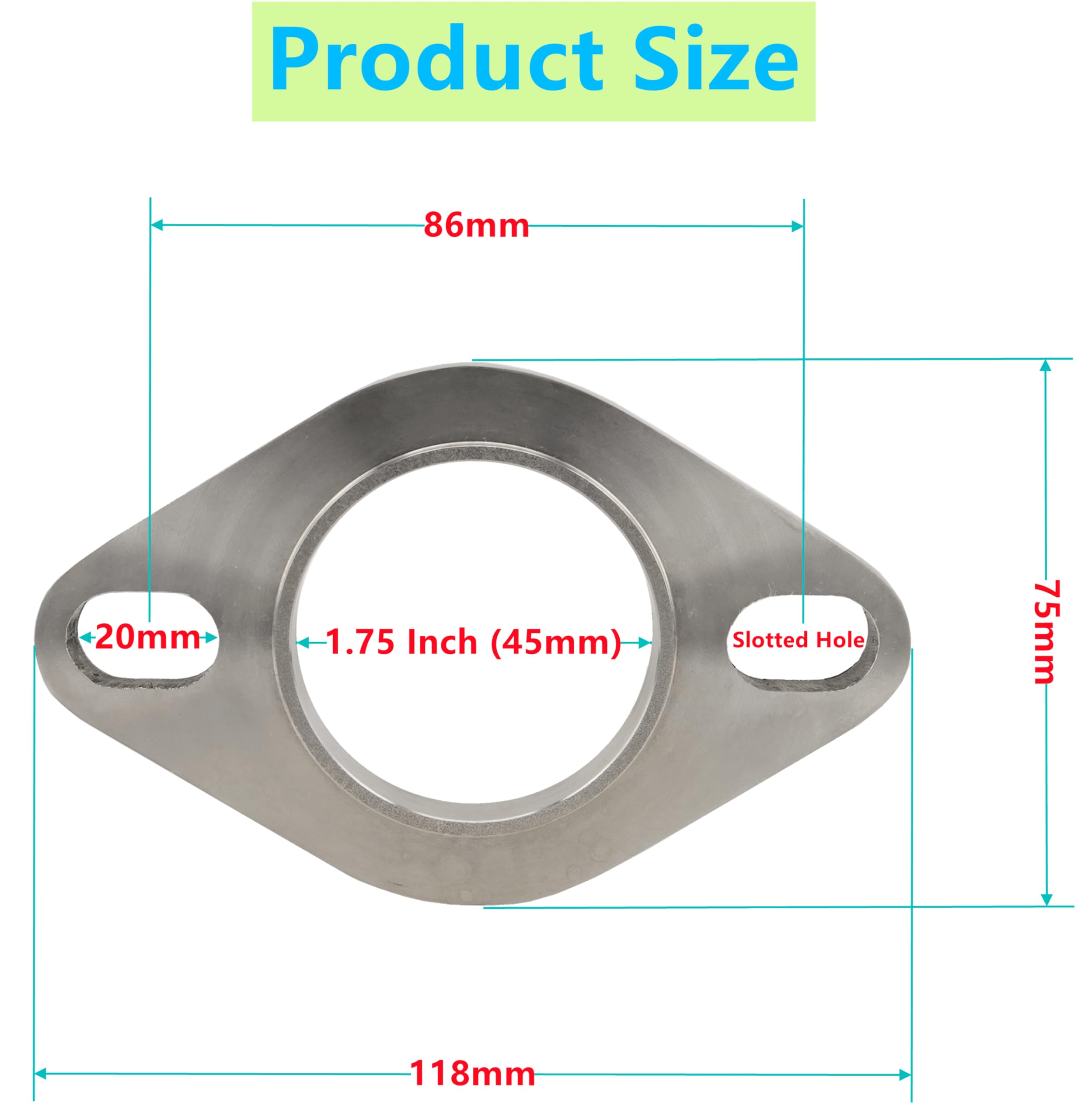 Kit di collegamento con flange e guarnizioni di scarico in acciaio inox a 2 bulloni da 4,5 cm con bulloni e dadi (45 mm)