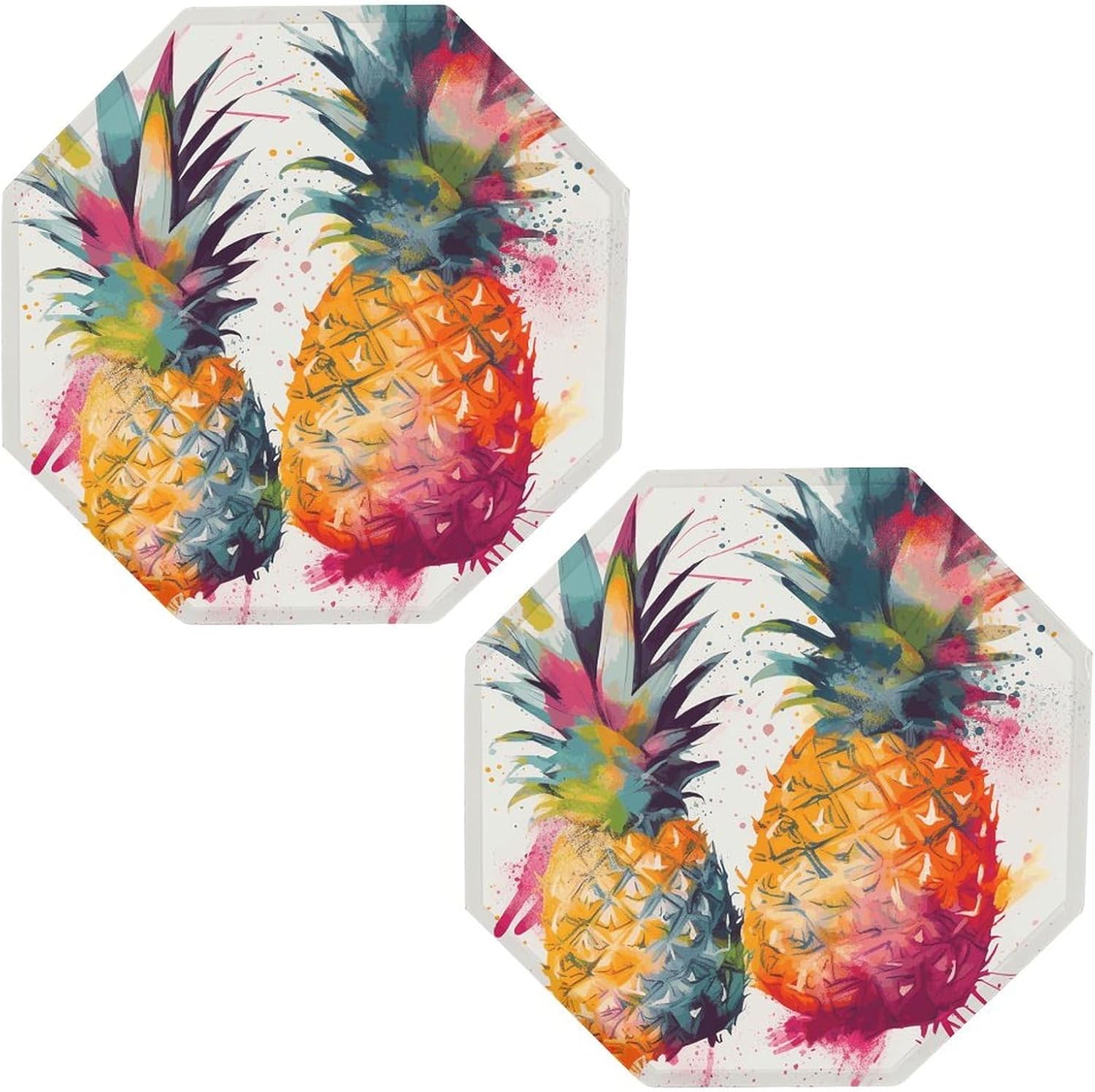 Ctagon Metal Sign for Home, Modern Display Plate for Kitchen, Tropical Fruit Watercolor Pineapple Plates Accent Hanging Wall Decorations 3PCS for Living Room, Bedroom, Hallway, Hotel