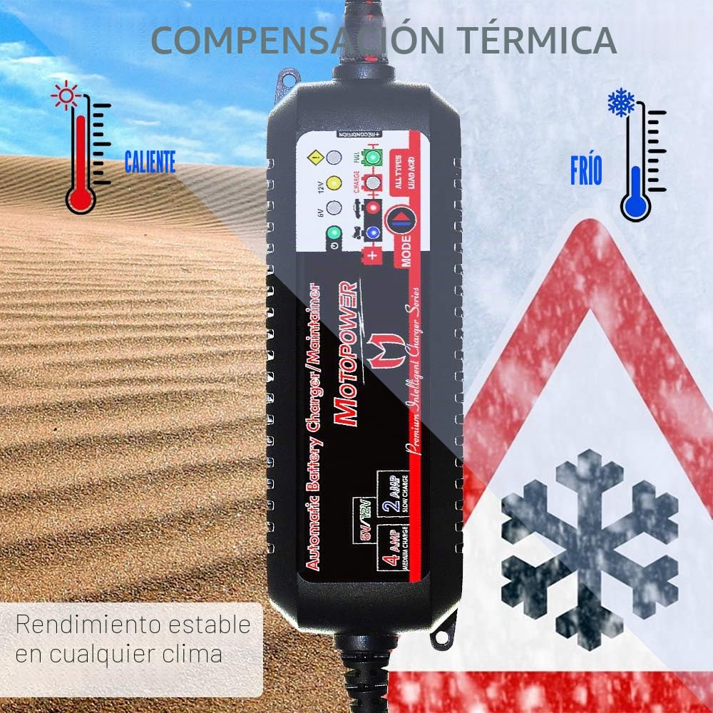 MOTOPOWER MP00207-FR 6V/12V 4AMP Cargador Inteligente Totalmente Automático Maintainer con Modo de Recuperación de la Batería