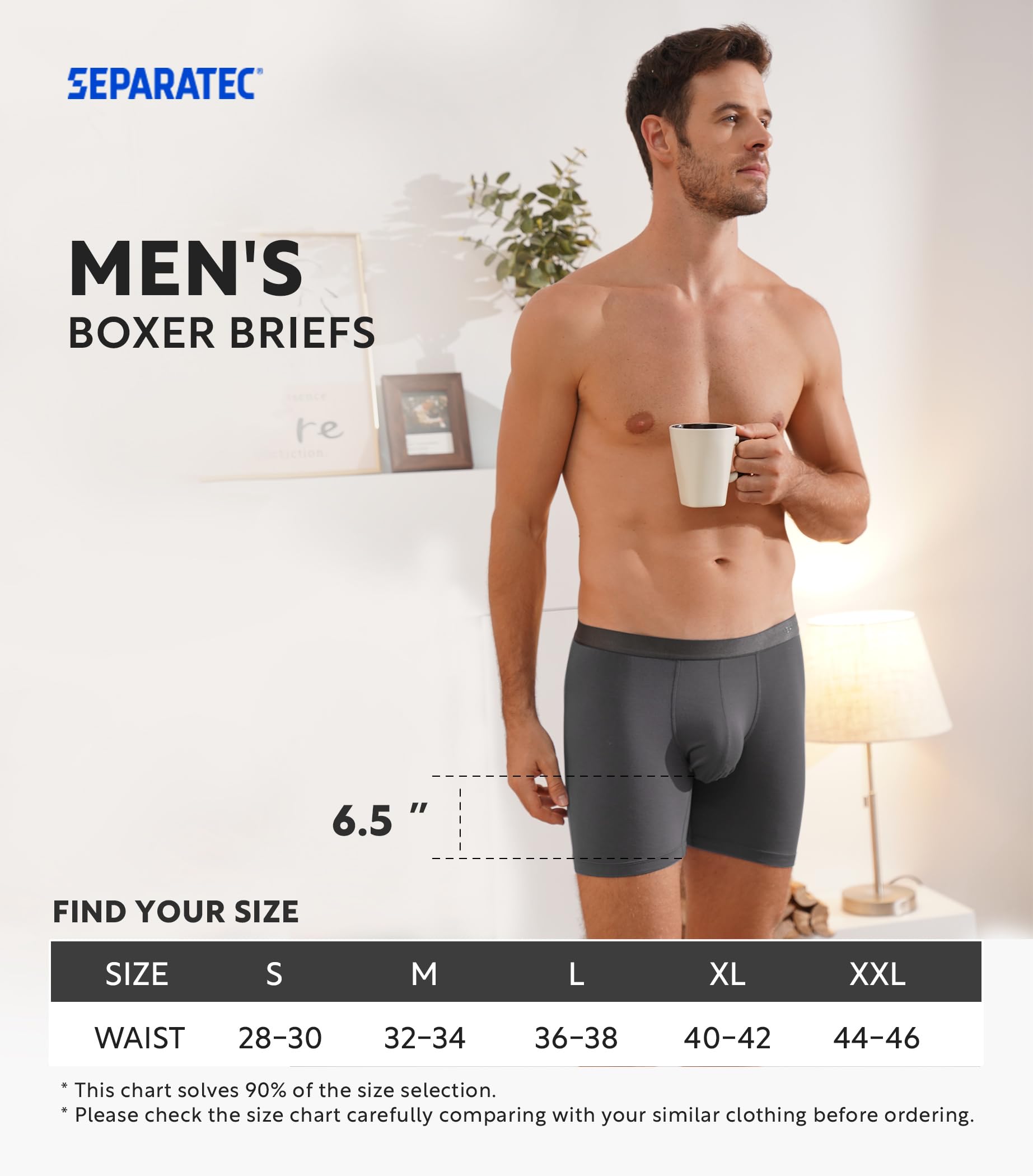 Separatec Calzoncillos bóxer para Hombre Rayón de bambú Liso con Bolsillos Separados Ropa Interior Calzoncillos bóxer Elegante bañador de Rayas, Paquete de 3