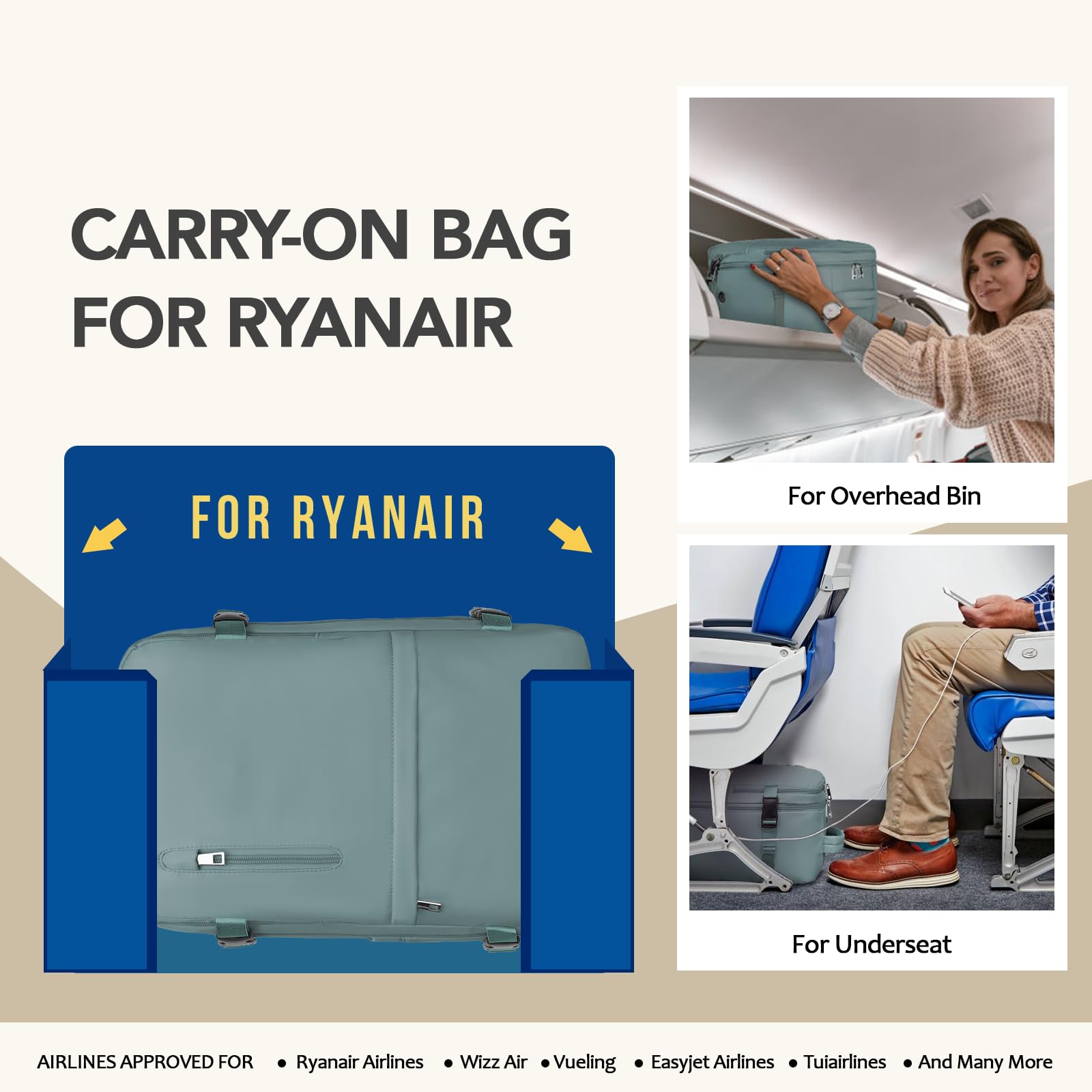 Xkdoai Zaino 40x30x20 per Ryanair Zaino da Viaggio Bagaglio a Mano 40x30x20 Ryanair con Borsa Antifurto e Tasca per Bottiglie per Viaggi Brevi