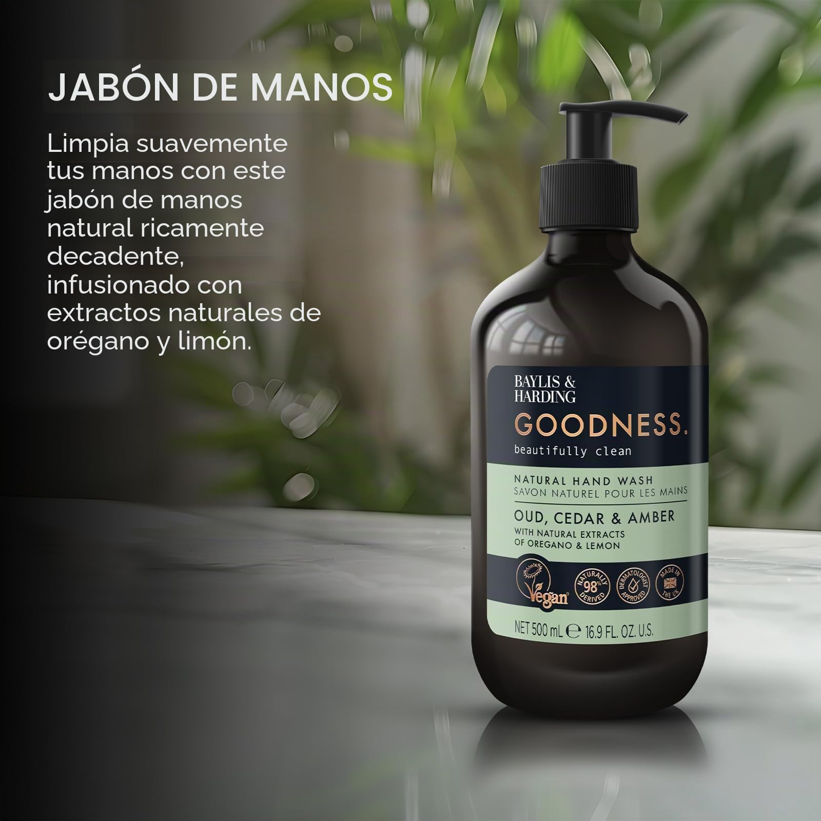 Baylis & Harding GRHWOCA Goodness Oud, Cedro y Ámbar, Lavado de Manos de 500 Ml, Paquete de 3, Apto para Veganos