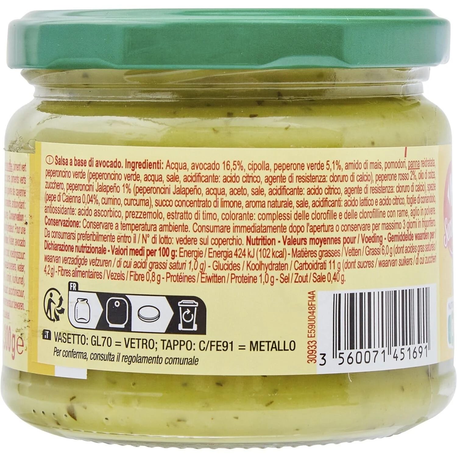 CARREFOUR SENSATION - Sauce Dip Guacamole - Idéale pour Apéritif et Tortilla Chips - Sauce Onctueuse à l’Avocat - le pot de 300 g - Le Lot De 4