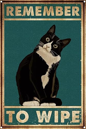 Cartel de baño con diseño de gato negro con texto en inglés "Remember to Wipe" (Remember to Wipe)