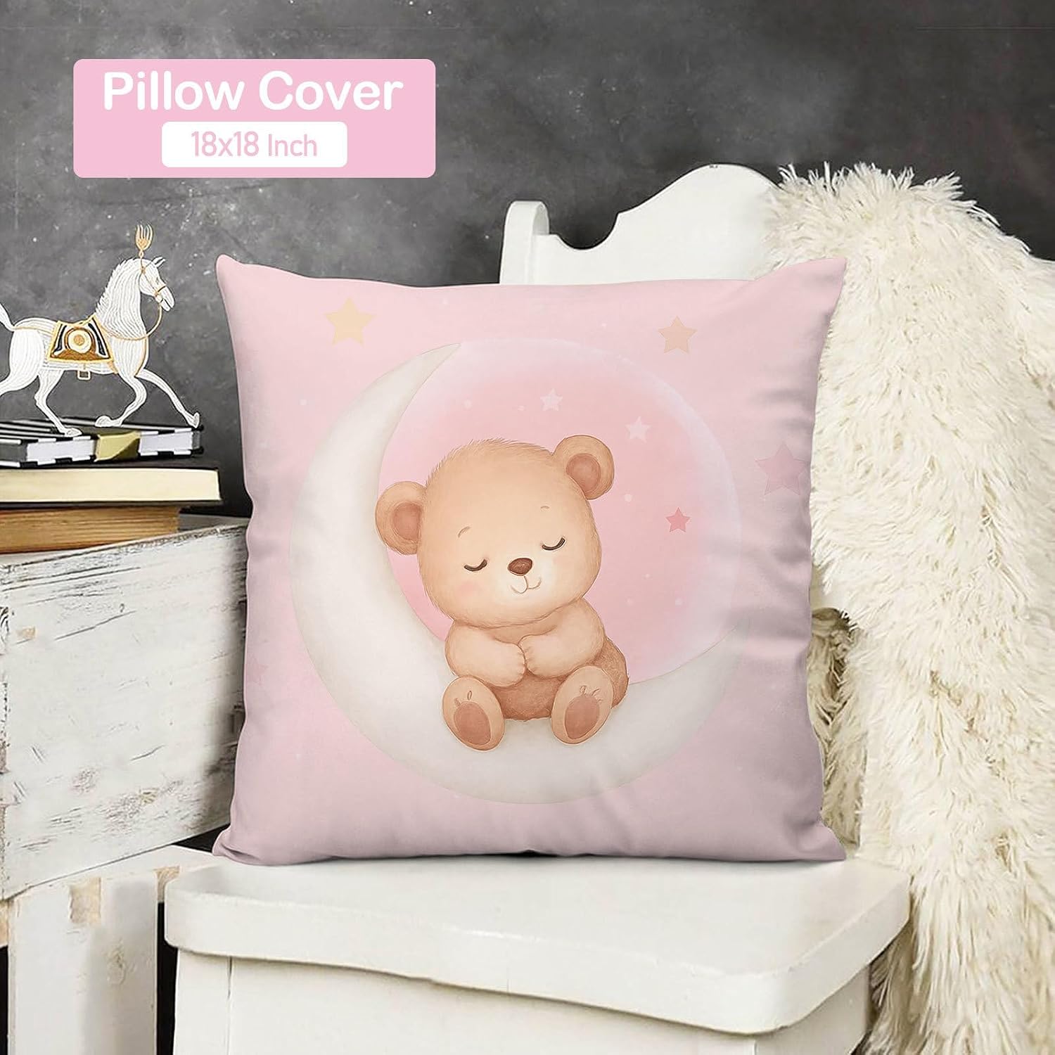 Personalized Baby Crib Bedding Set for Girls, Custom Name 3 Piece Bear Theme Nursery Bedding with Flannel Blanket, Fitted Crib Sheet & Pillowcase, Newborn Baby Gift