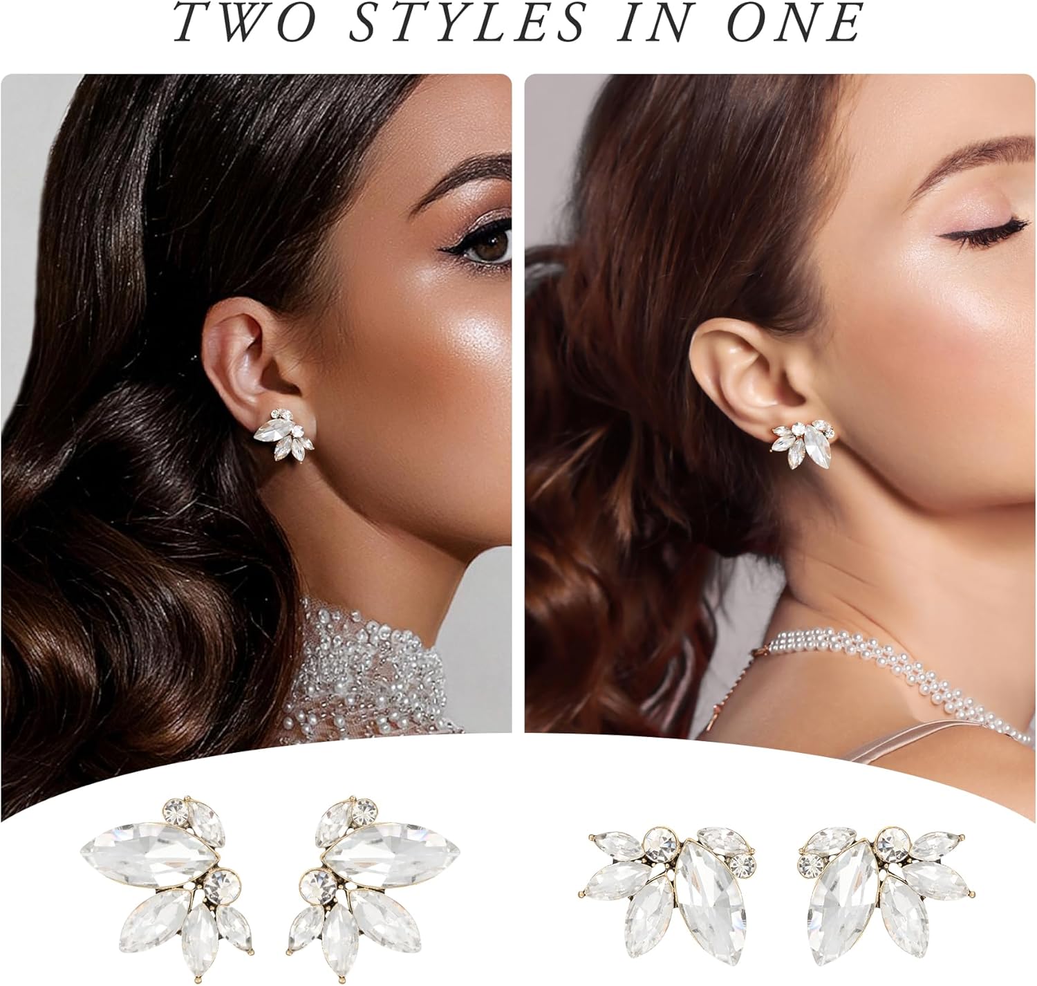 SWEETV Sparkly Rhinestone Stud Earrings for Women, Crystal Wedding Bridal Earrings for Brides,Cluster Bridesmaid Earrings, Prom Formal Party Jewelry - Image 4