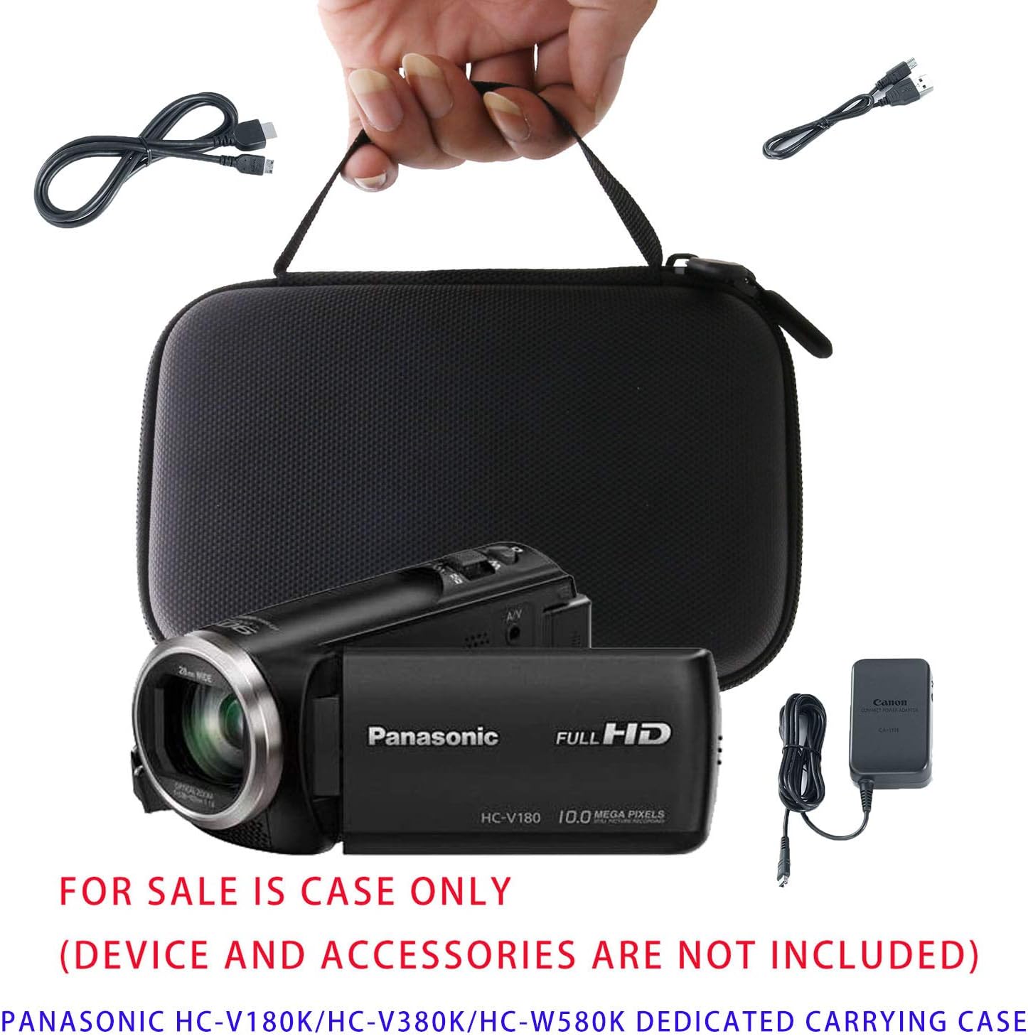 waiyu Hard Carrying Case for Panasonic Full HD Video Camera Camcorder HC-V180K/HC-V380K/HC-W580K, Black, Compact